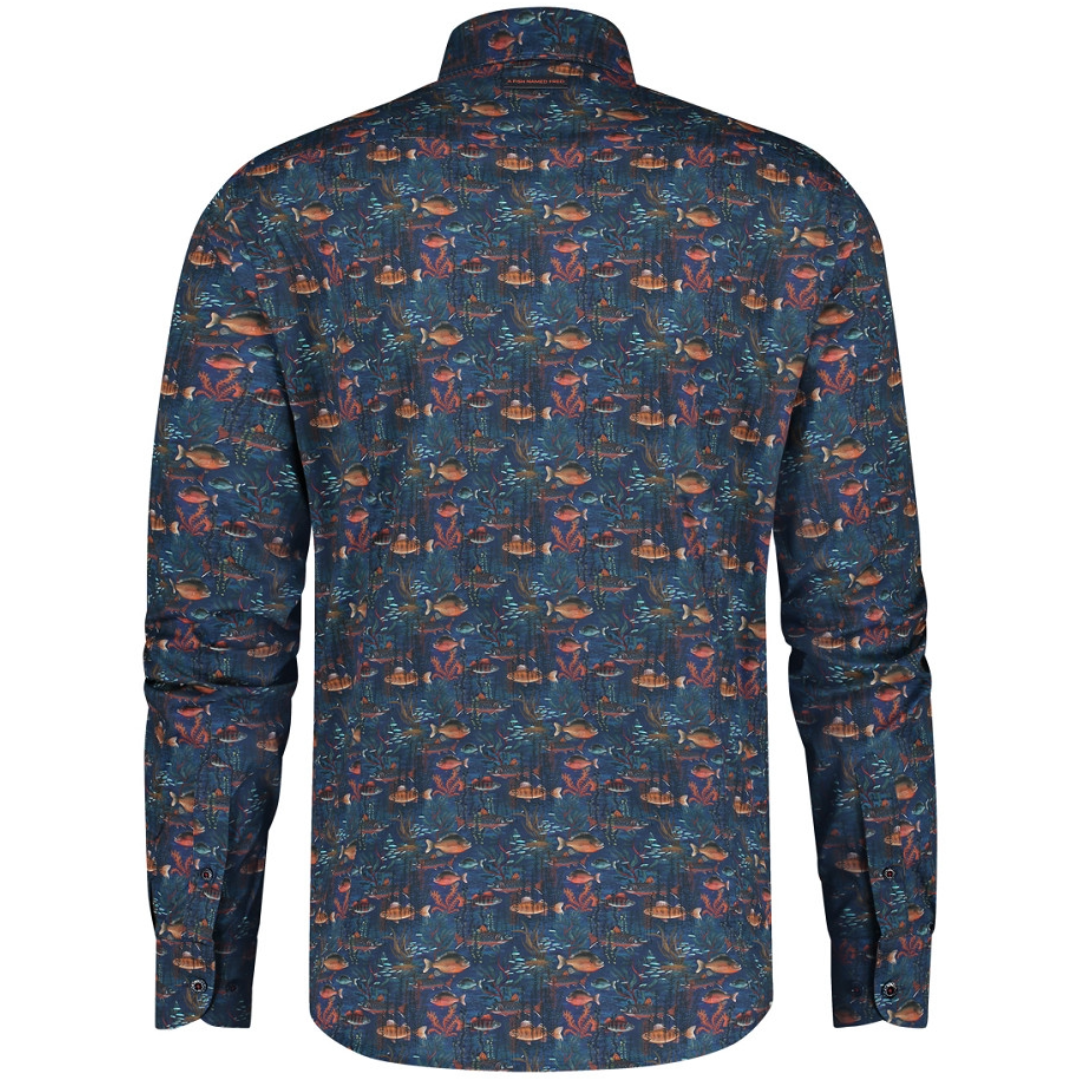 A Fish Named Fred Fish Coral Shirt - Navy