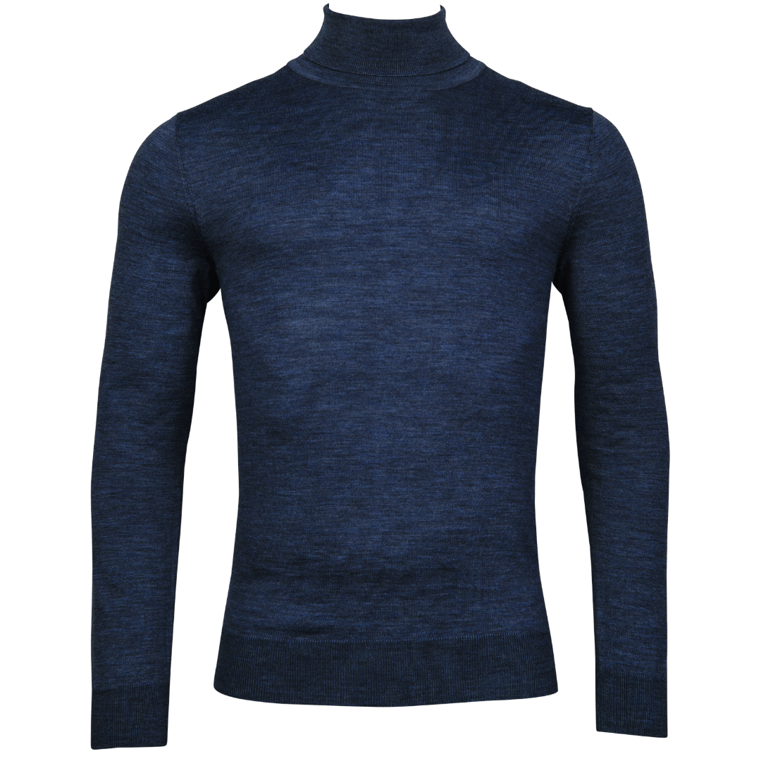 Thomas Maine Merino Wool Roll Collar Knitwear - Blue