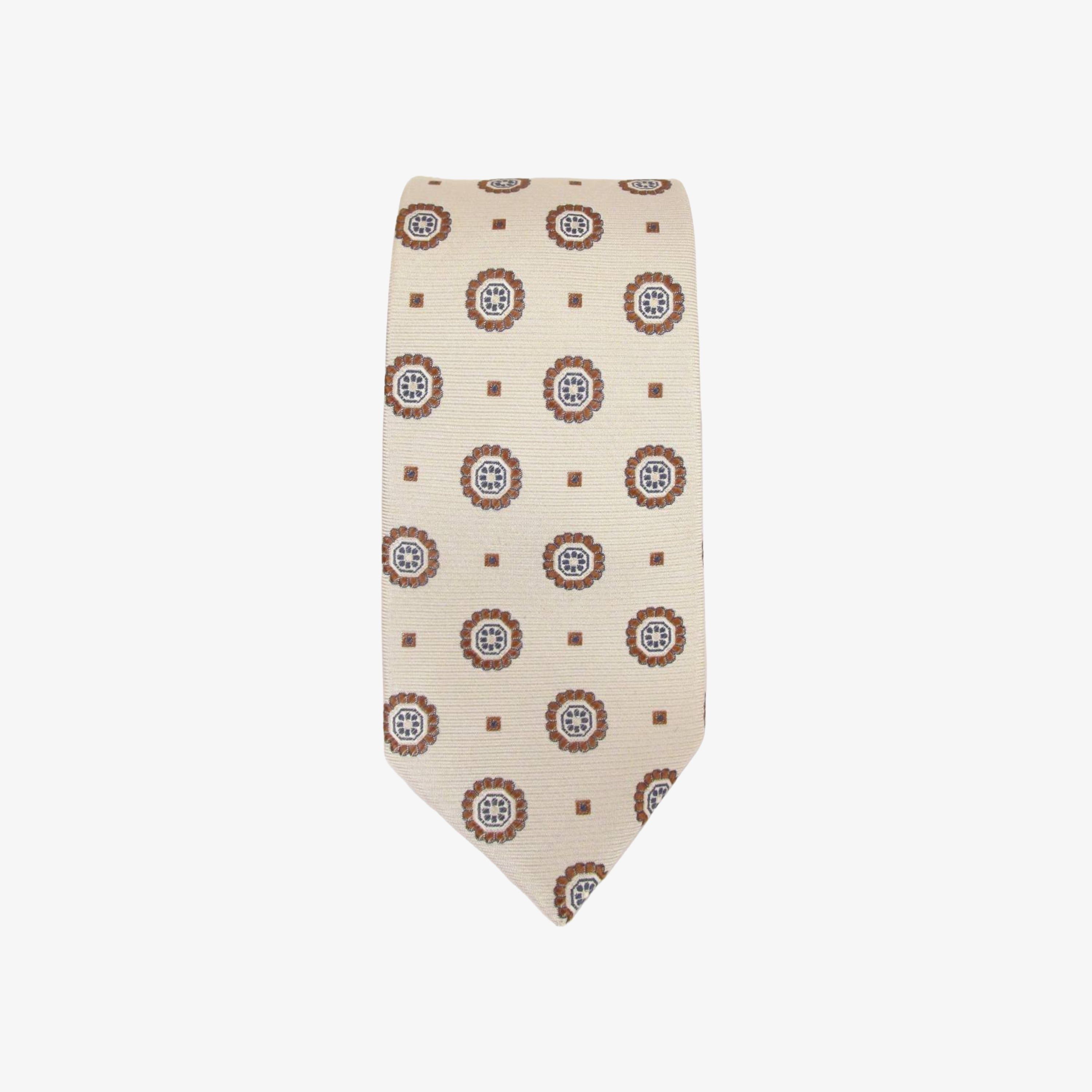 Van Buck Large Floral Medallion Silk Tie - Beige