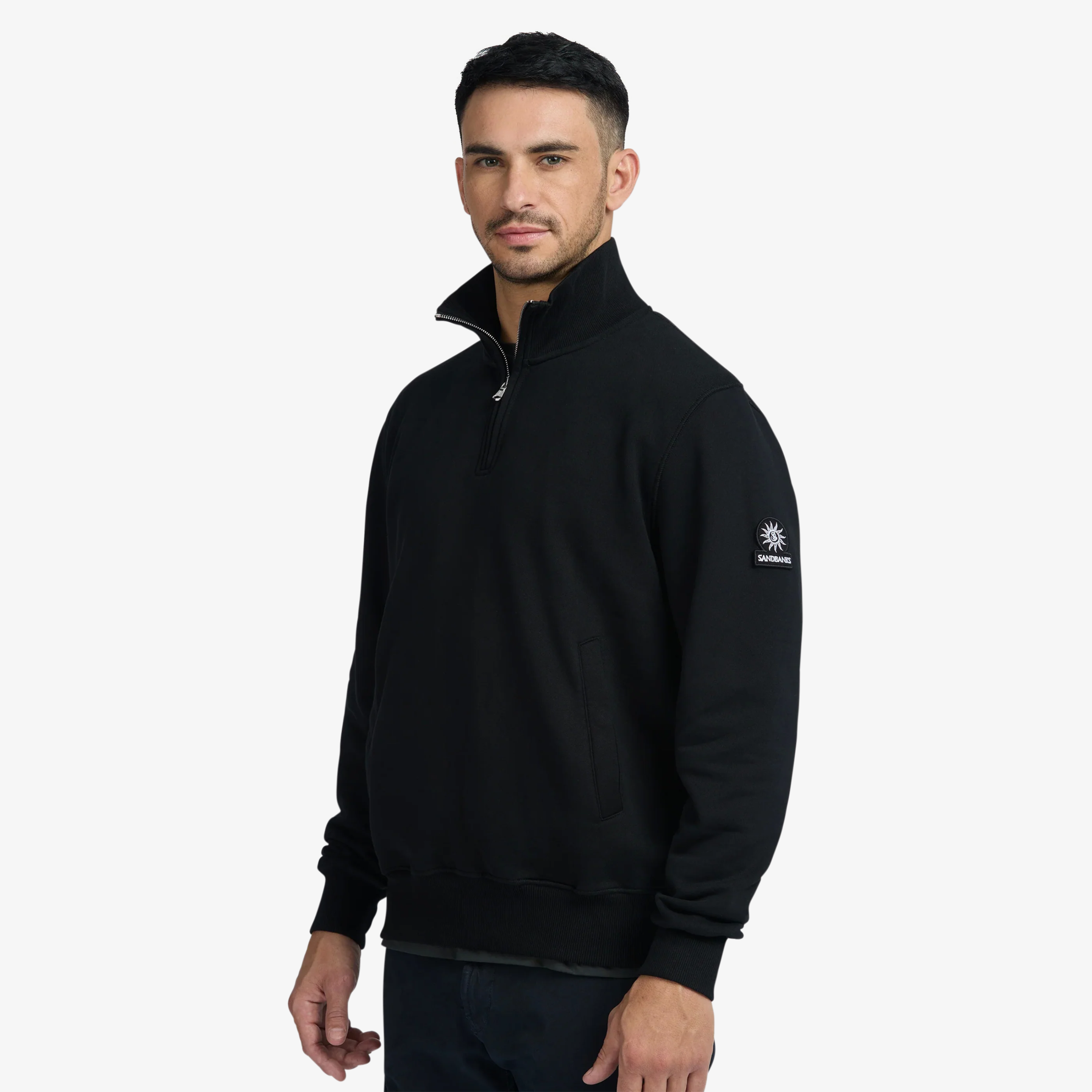 Sandbanks Badge Logo Quarter Zip Sweatshirt - Black