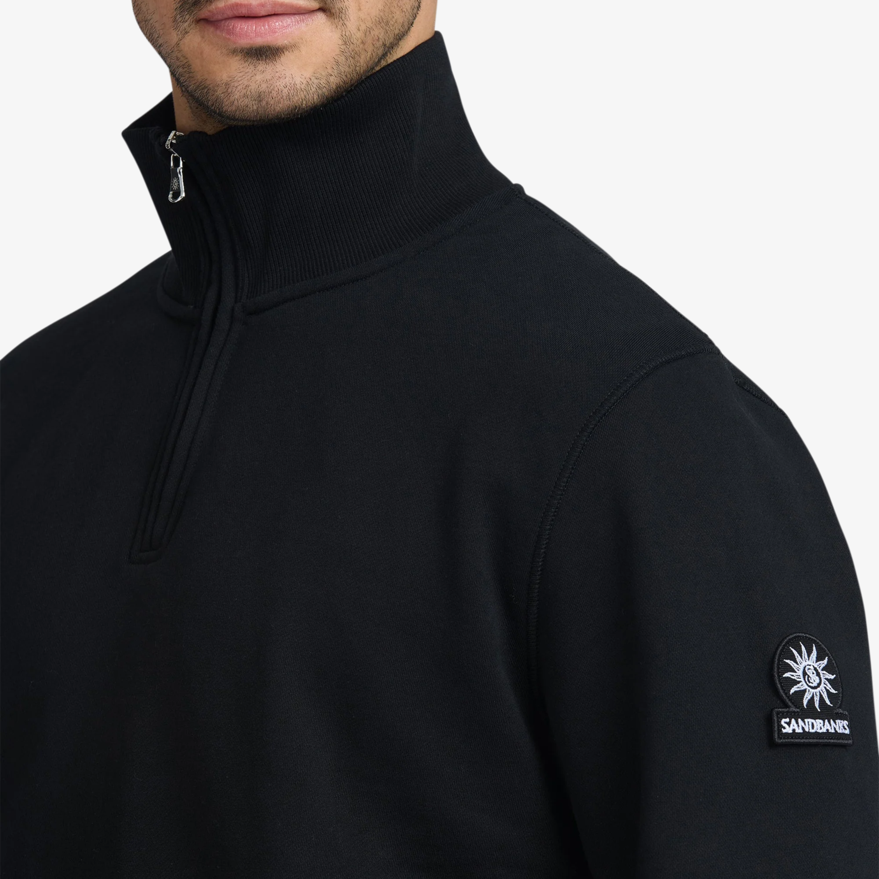 Sandbanks Badge Logo Quarter Zip Sweatshirt - Black