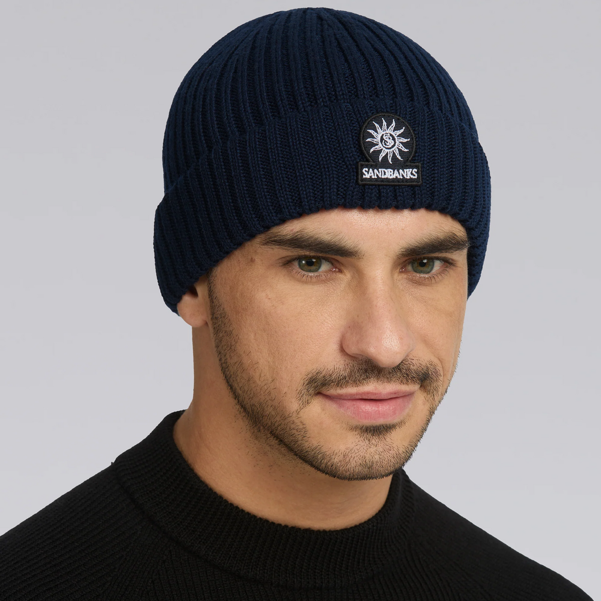 Sandbanks Merino Wool Ribbed Beanie - Navy