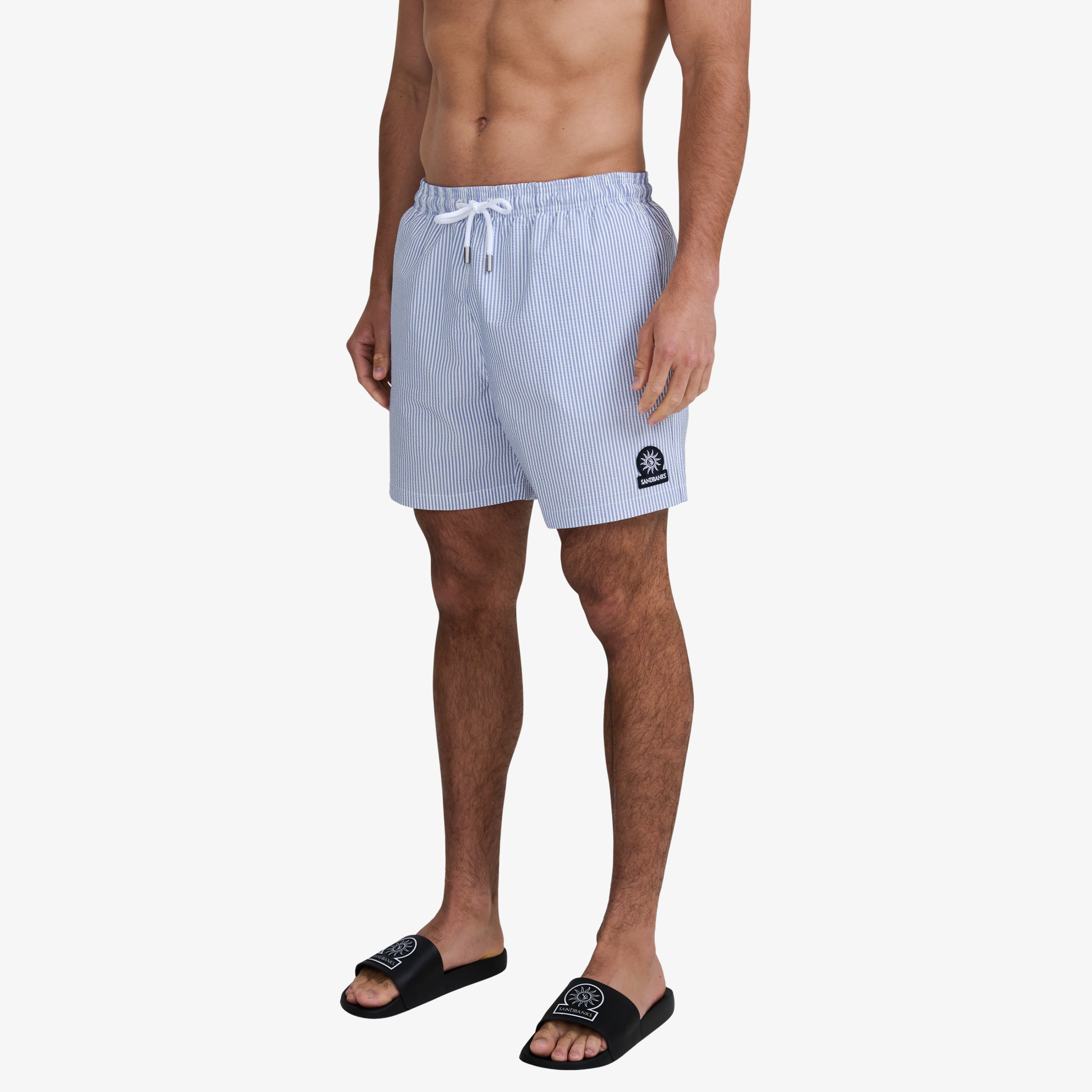 Sandbanks Striped Seersucker Swim Shorts - Navy