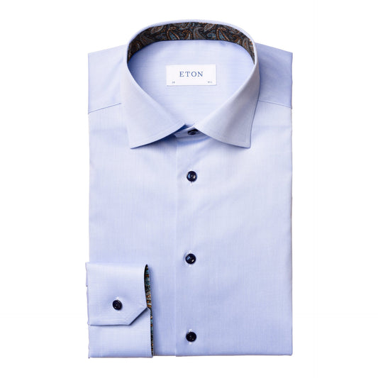 ETON Signature Twill Slim Fit Paisley Trimmed Shirt Light Blue 10000350921