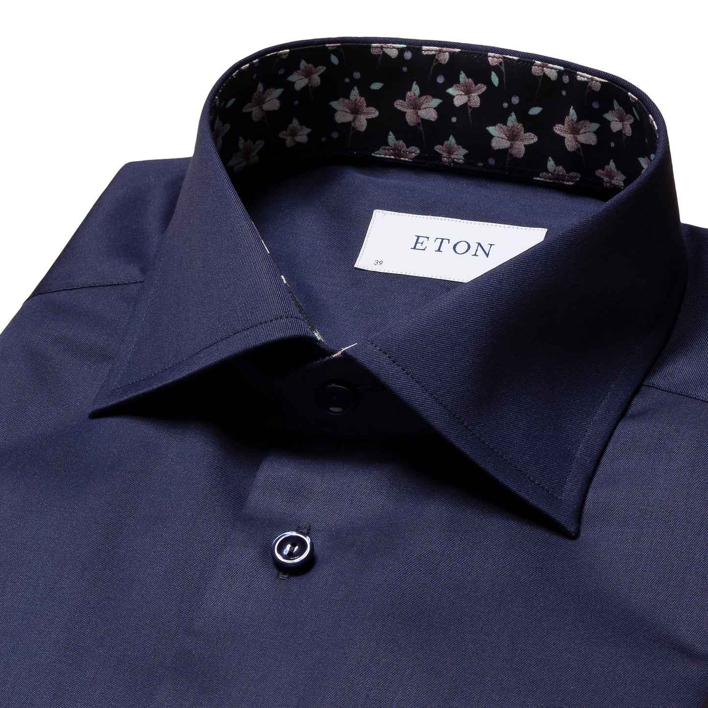 Eton Signature Twill Contemporary Fit Shirt Navy with Floral Print Trim 10000448529
