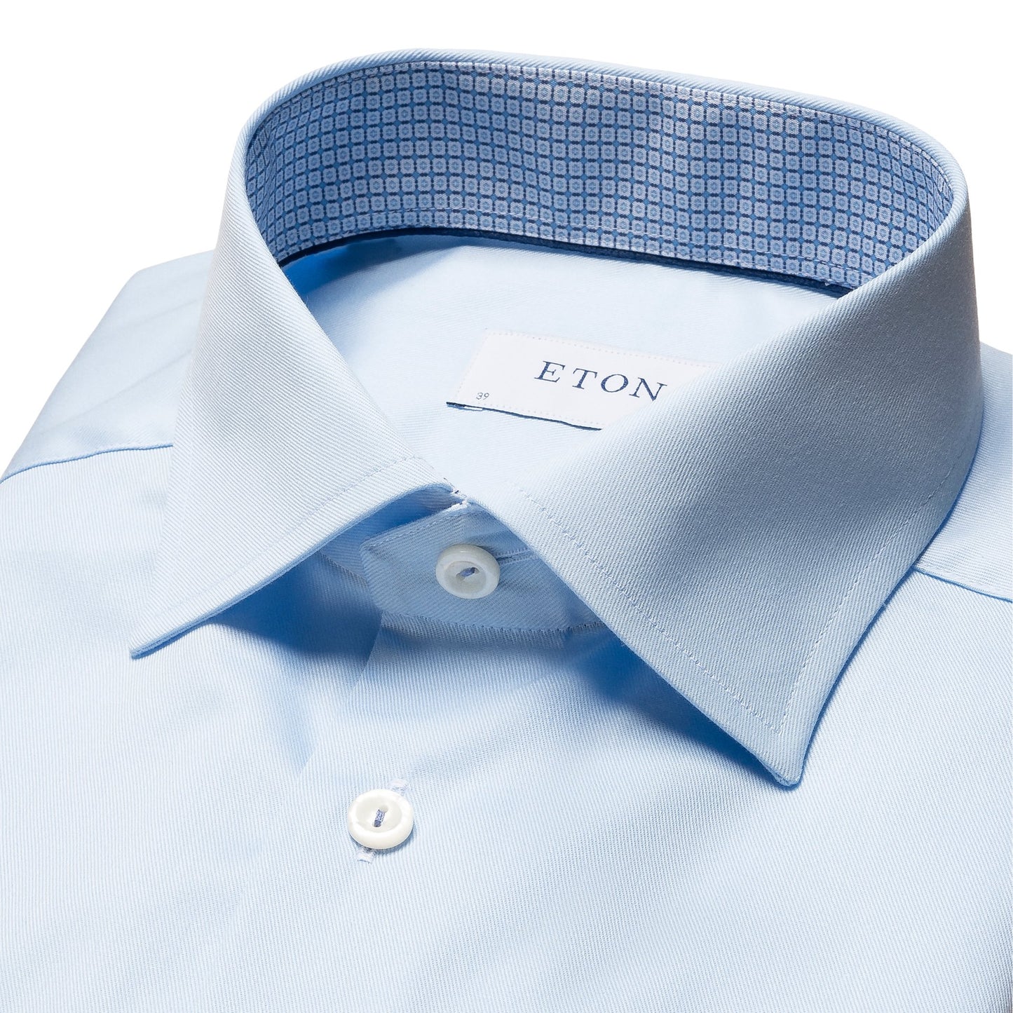 Eton Slim Fit Stretch Twill Shirt Light Blue with Print Trim 10000448920
