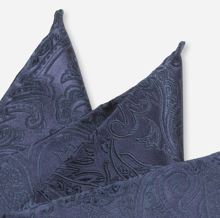 Olymp Silk Jacquard Pocket Square - Navy