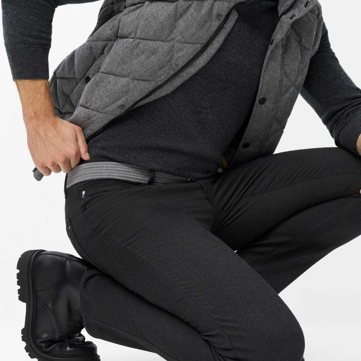 Brax Cadiz Woo-Look Straight Fit Trousers - Cement