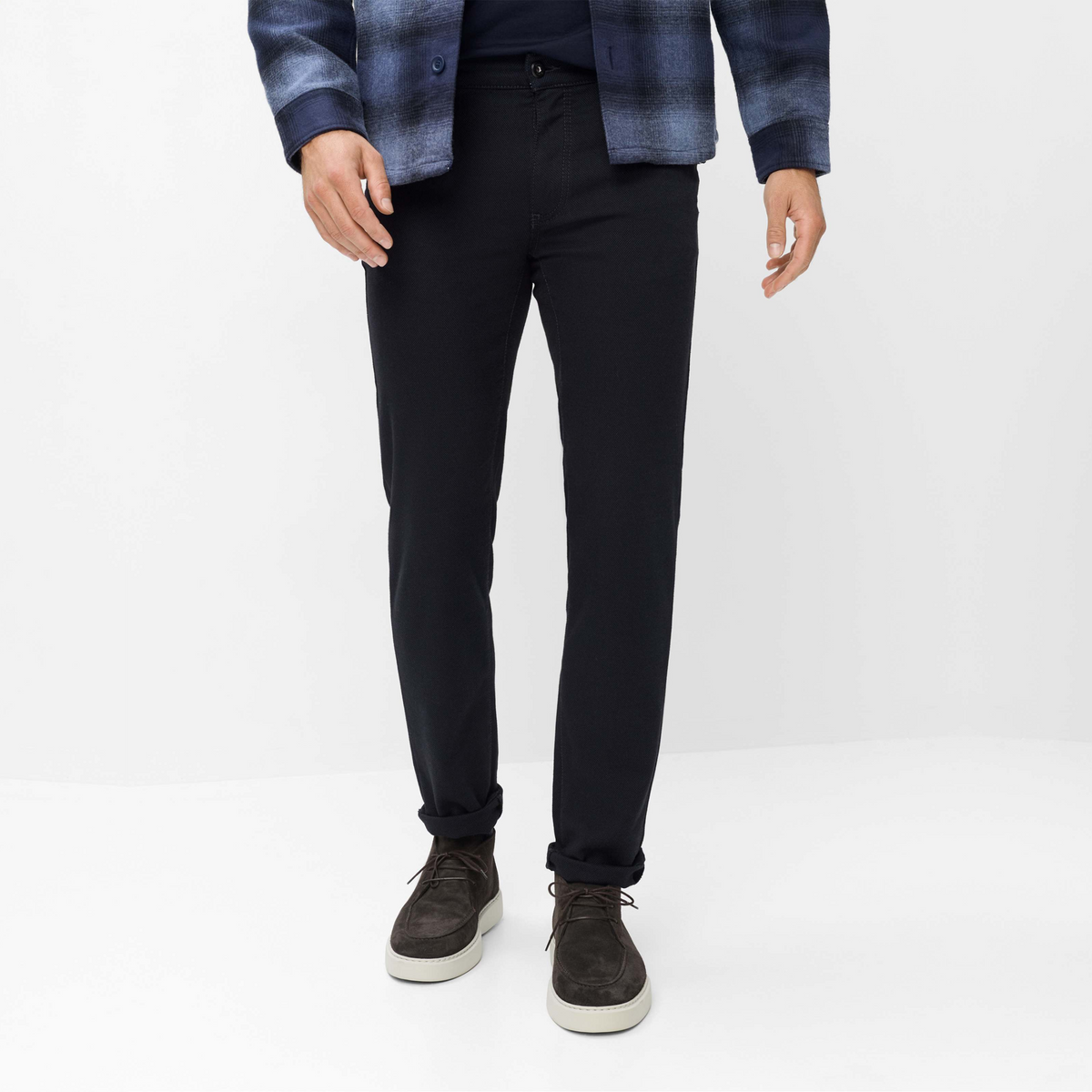 Brax Cadiz Woo-Look Straight Fit Trousers - Navy
