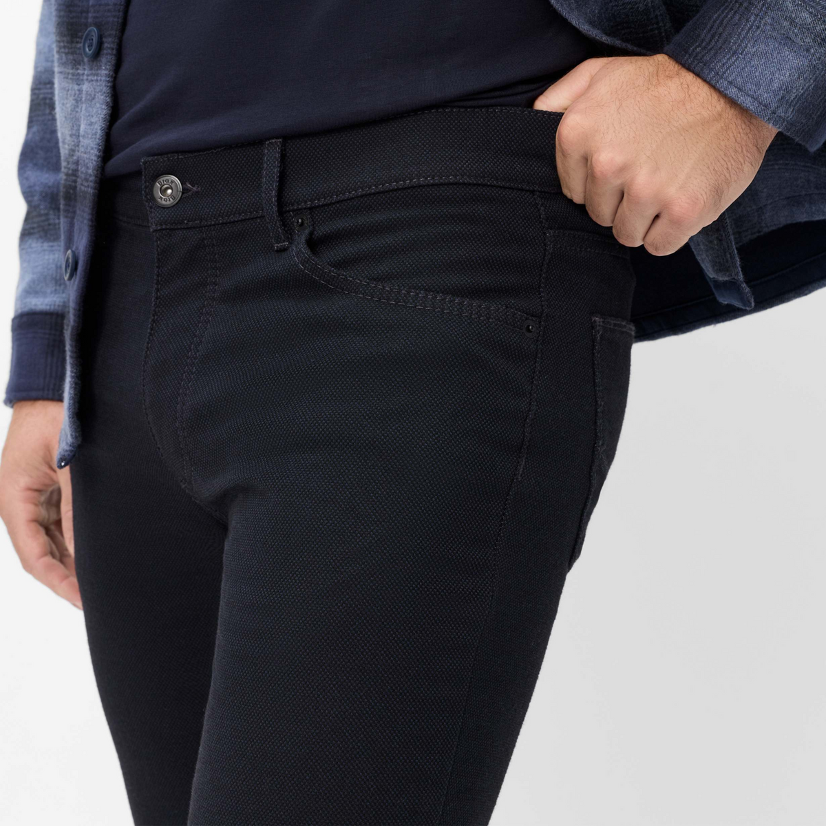 Brax Cadiz Woo-Look Straight Fit Trousers - Navy