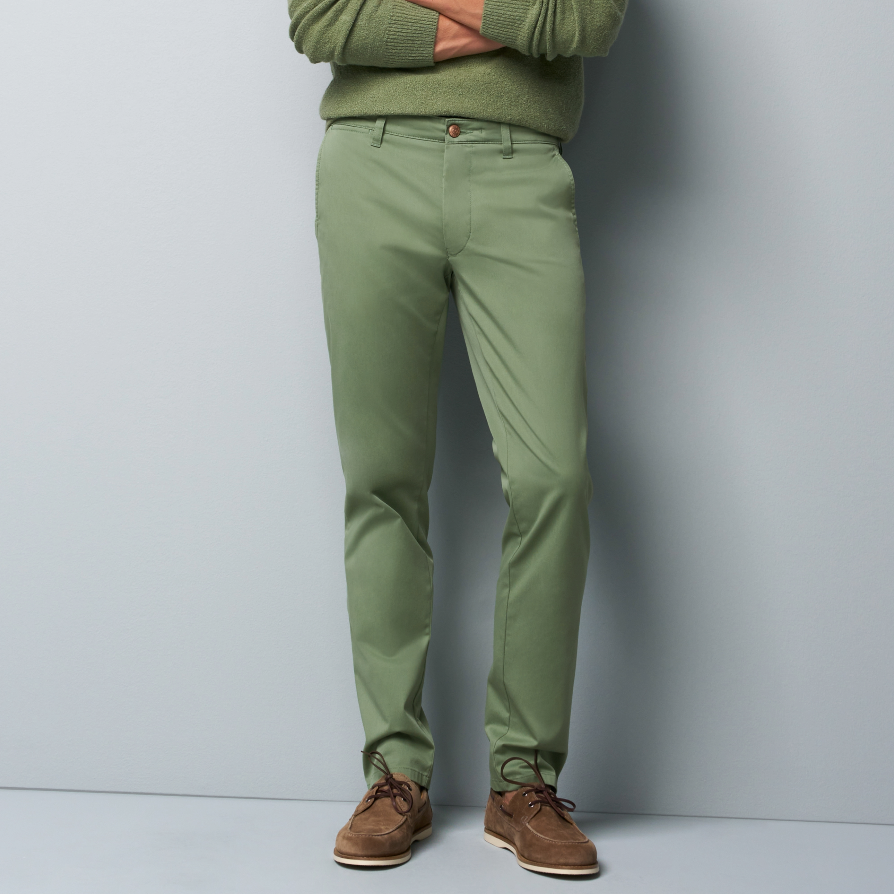 M5 by Meyer Light Twill Slim Fit Chinos - Light Green