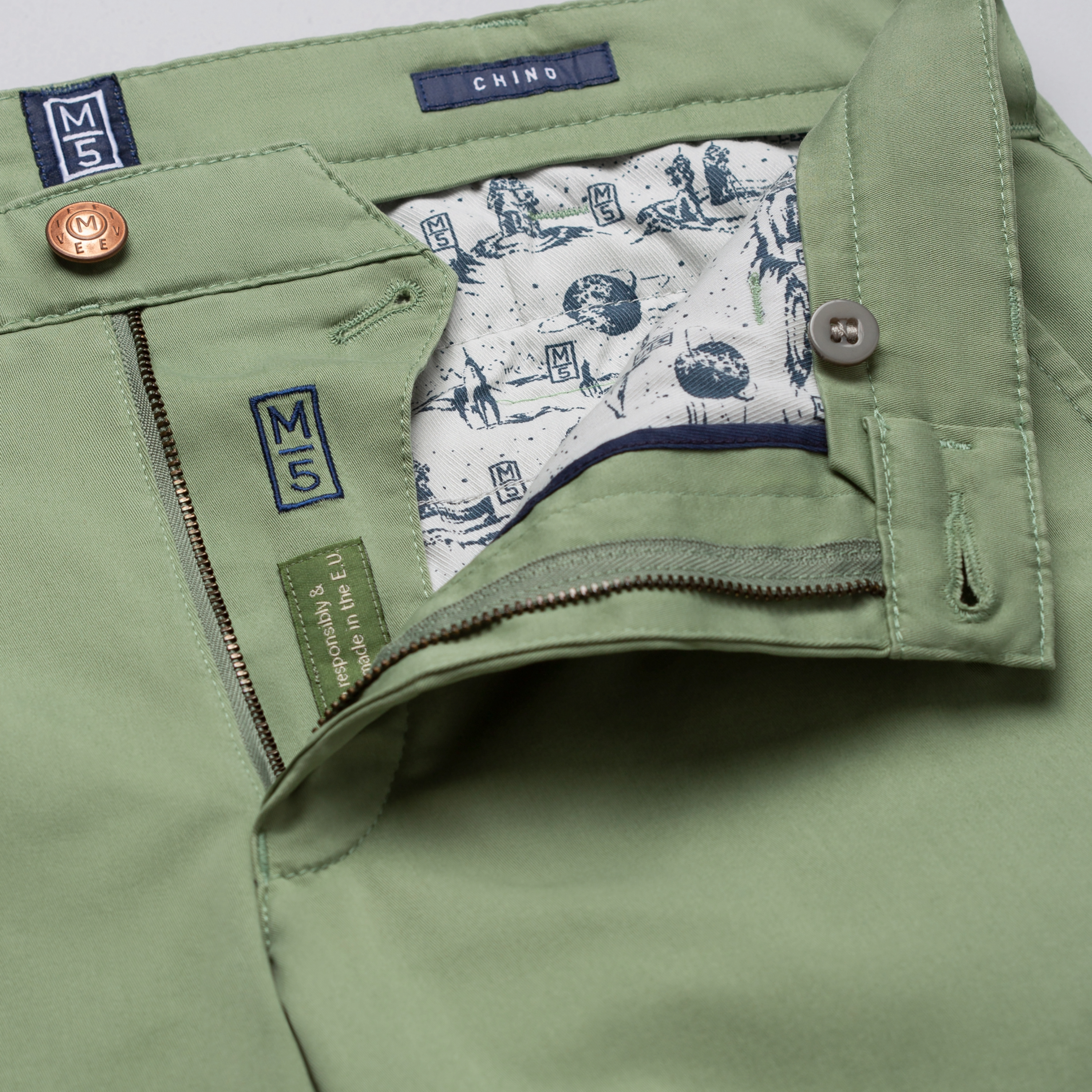 M5 by Meyer Light Twill Slim Fit Chinos - Light Green