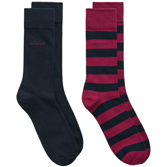 Gant Barstripe &  Solid 2 Pack Socks - Wine