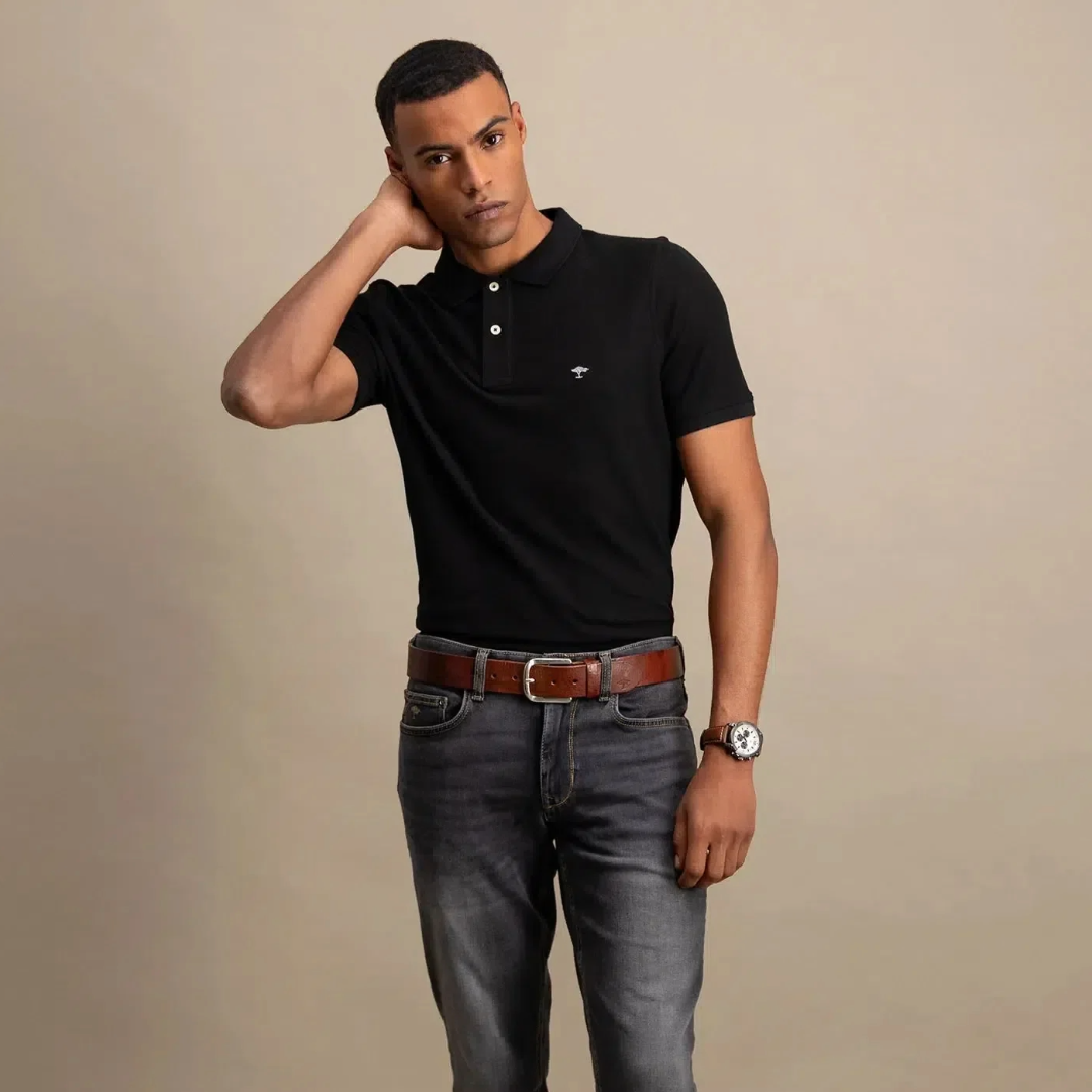 Fynch-Hatton Premium Cotton Polo Shirt - Black