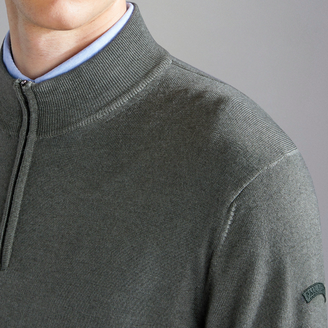 Paul & Shark Wool Half Zip Jumper - Army Green