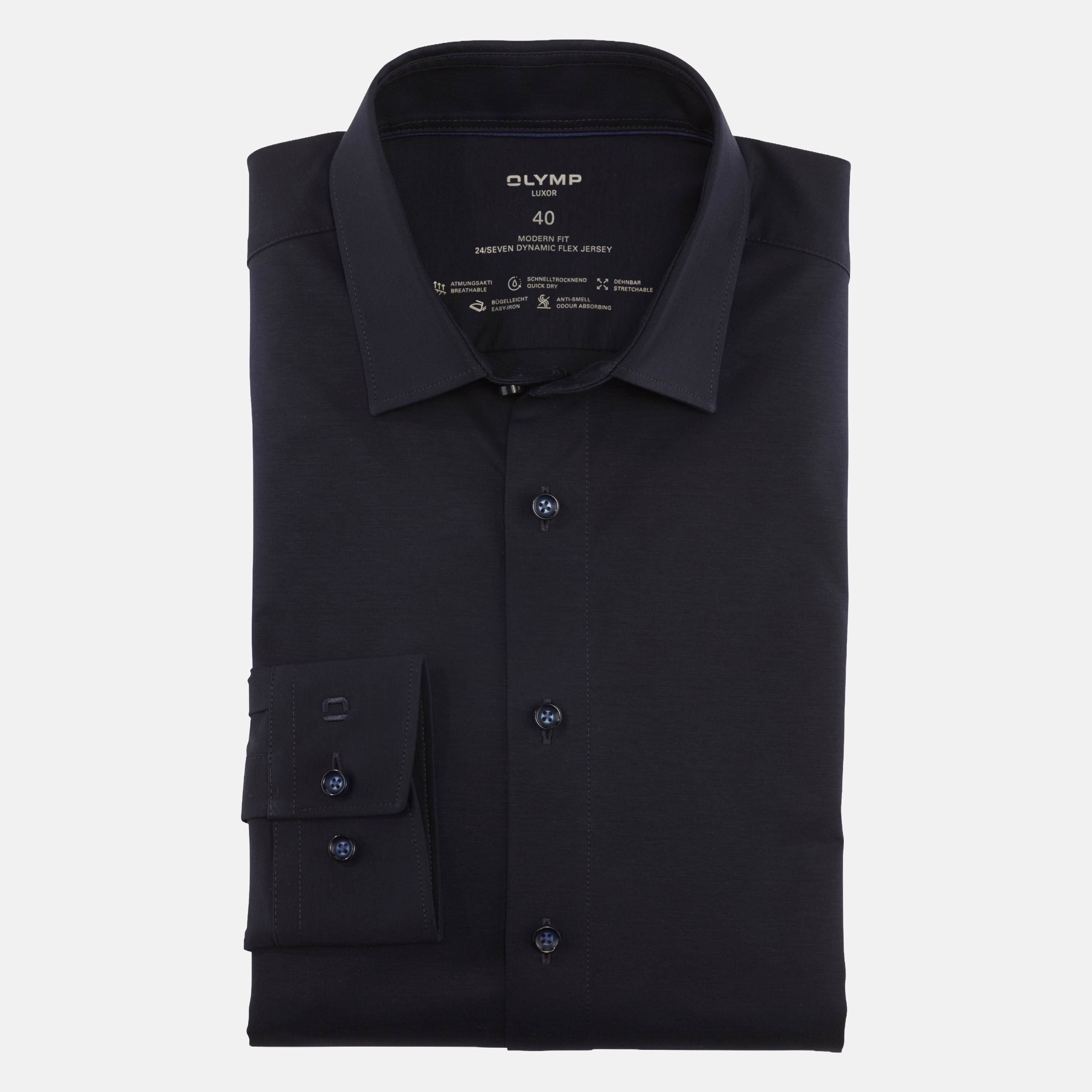 Olymp Luxor 24/Seven Slim Fit Flex Jersey Shirt - Marine