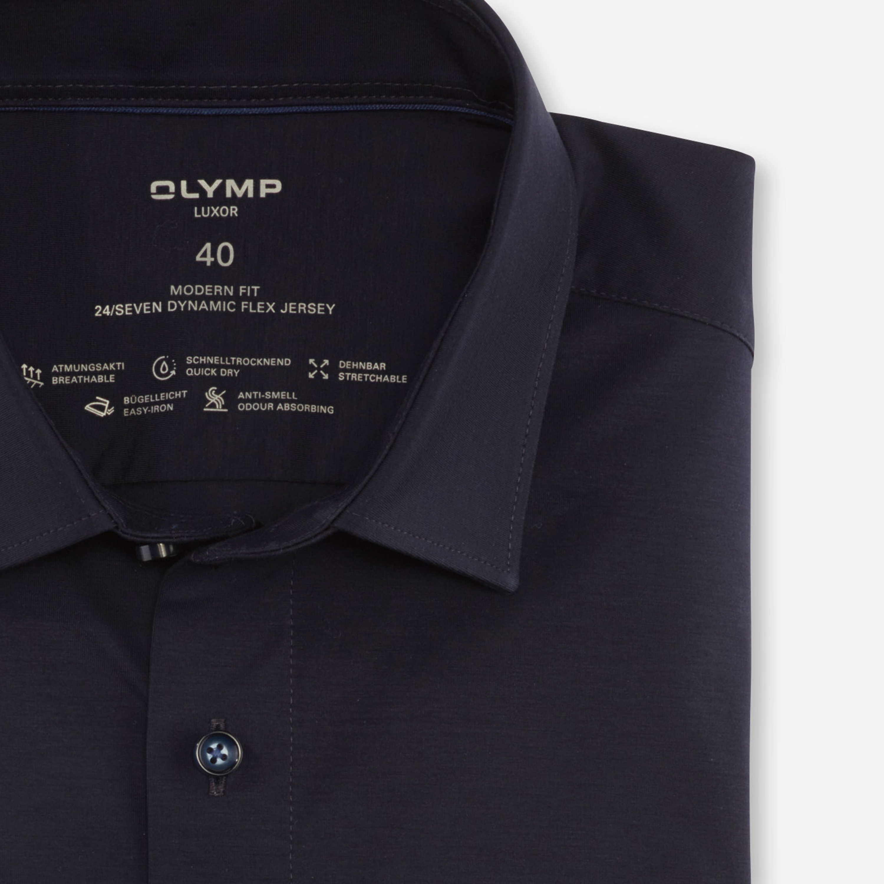 Olymp Luxor 24/Seven Slim Fit Flex Jersey Shirt - Marine