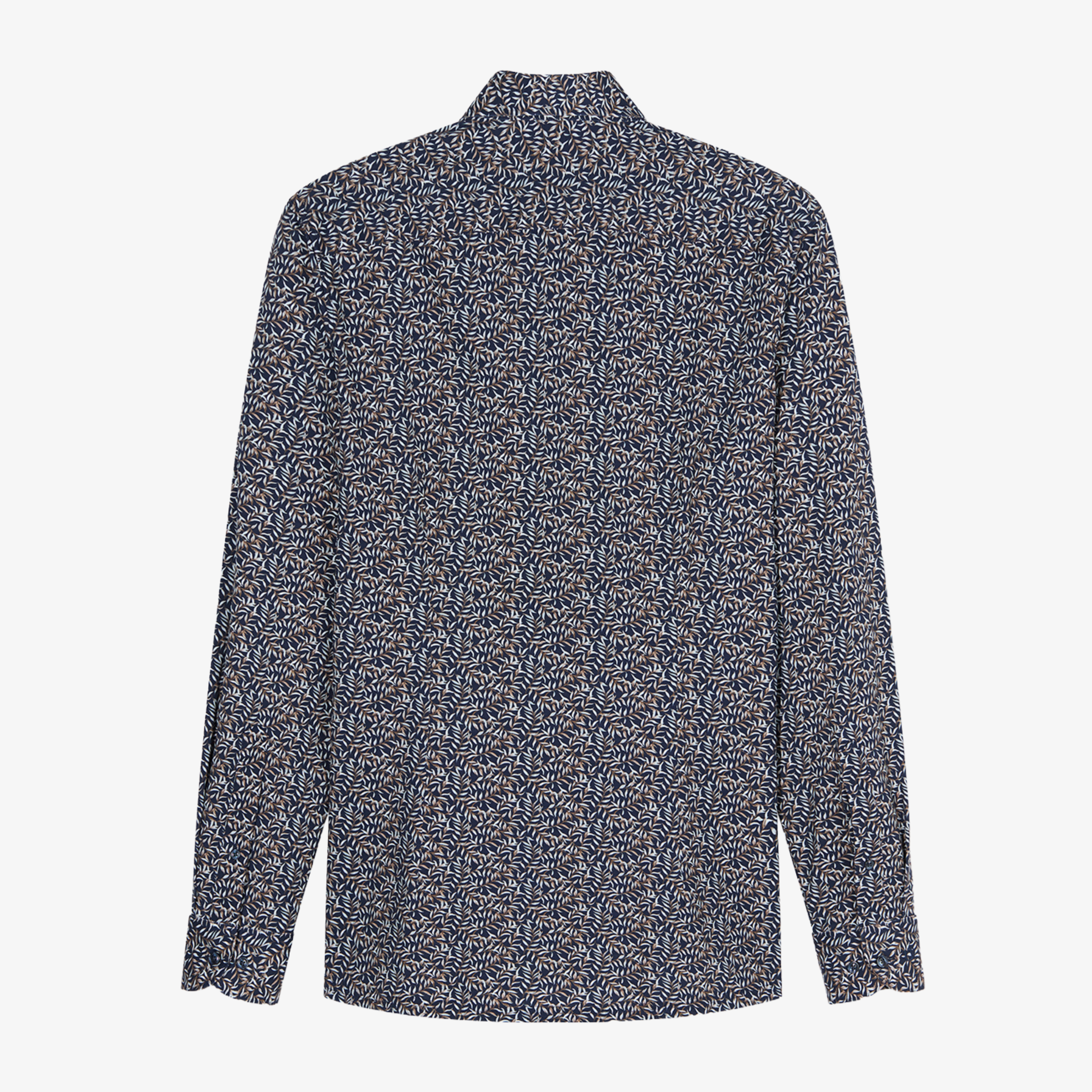 Olymp Luxor 24/Seven Jersey Leaf Print Shirt - Navy