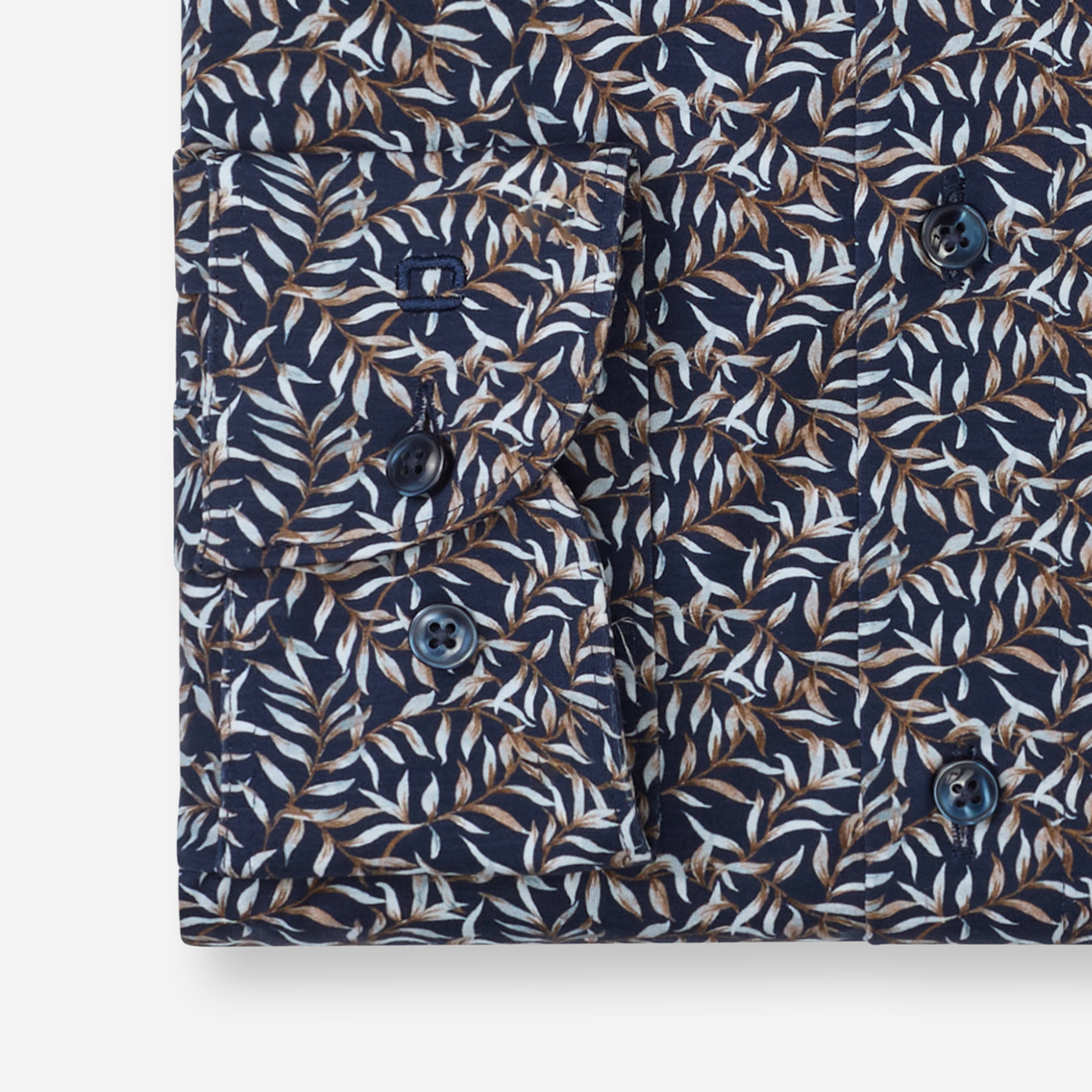 Olymp Luxor 24/Seven Jersey Leaf Print Shirt - Navy