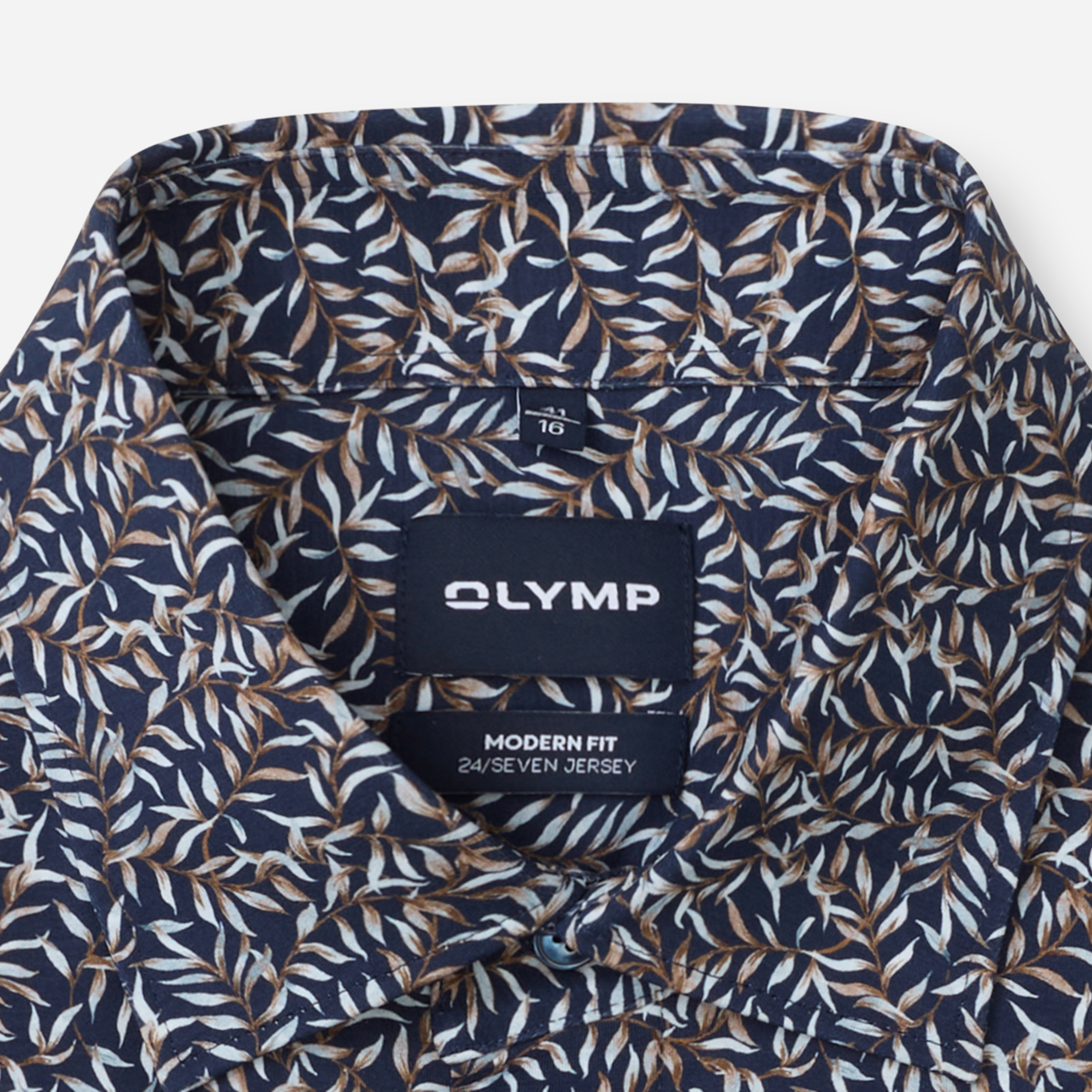 Olymp Luxor 24/Seven Jersey Leaf Print Shirt - Navy