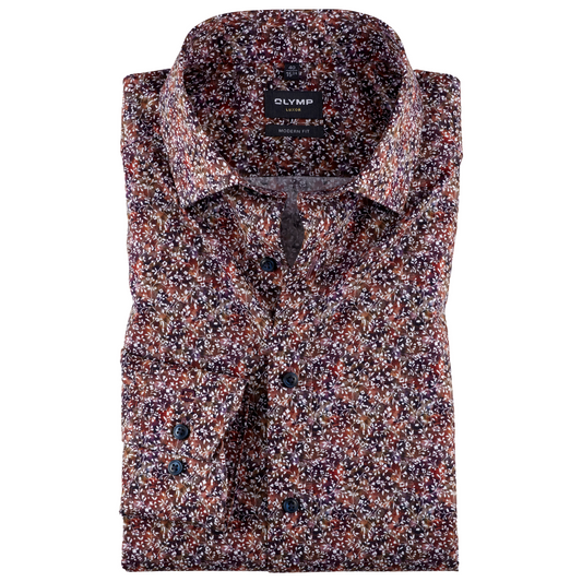 Olymp Luxor Modern Fit Print Shirt - Plum