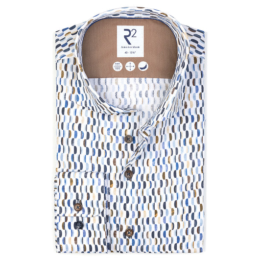 R2 Amsterdam Dobby Cotton Printed Shirt - White