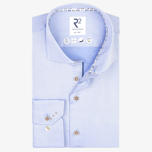 R2 Amsterdam 2 Ply Cotton Twill Shirt - Light Blue