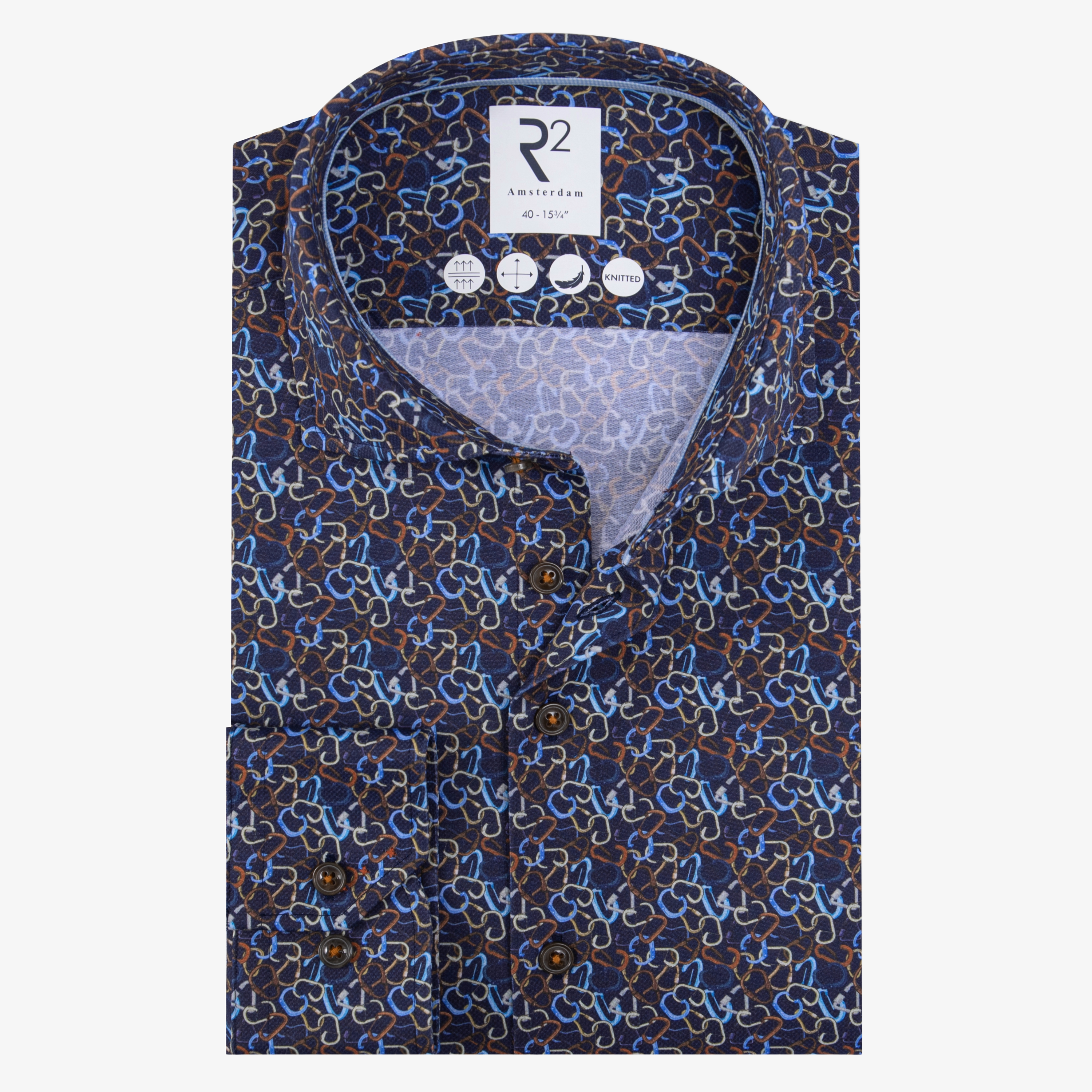 R2 Amsterdam Printed Shirt - Navy