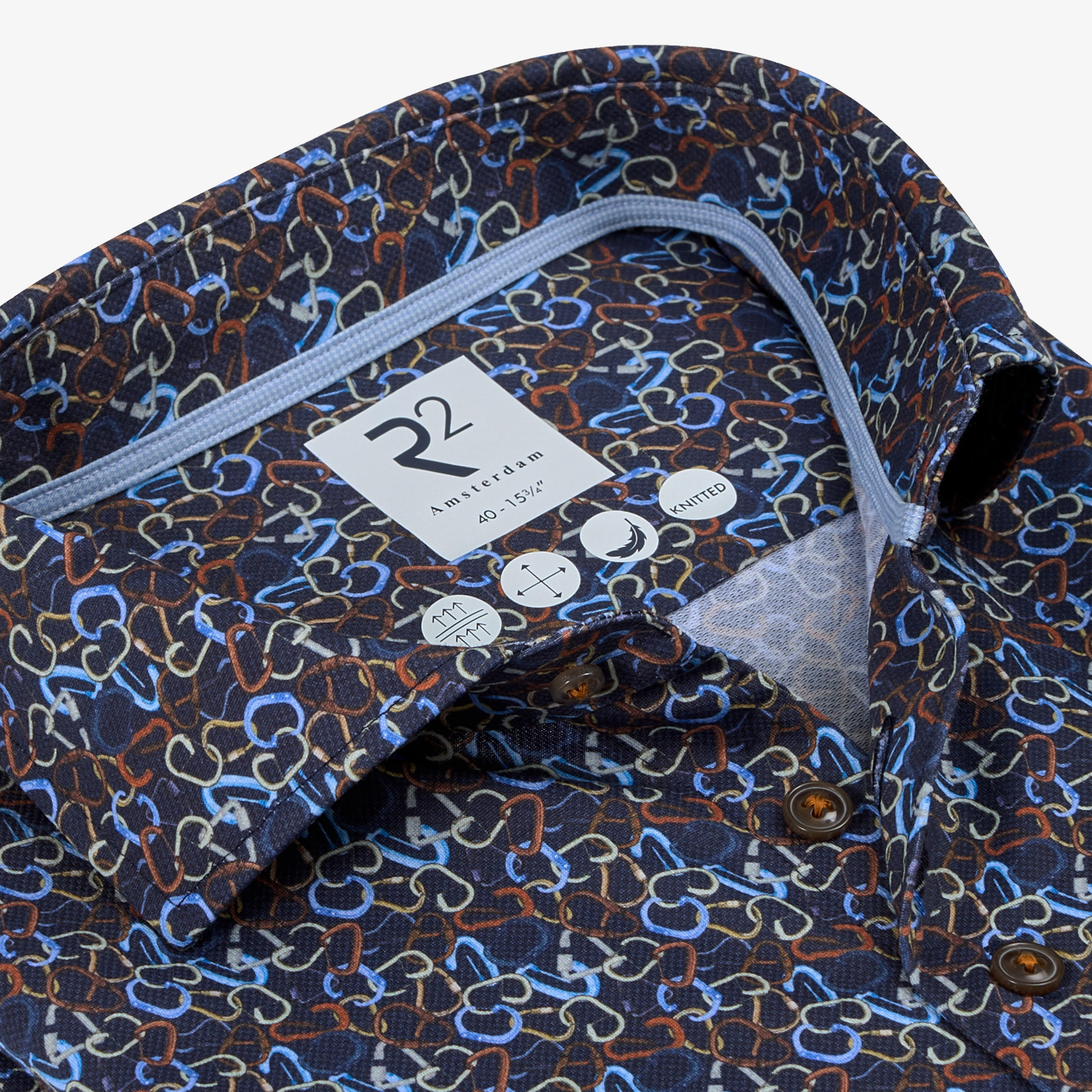 R2 Amsterdam Printed Shirt - Navy