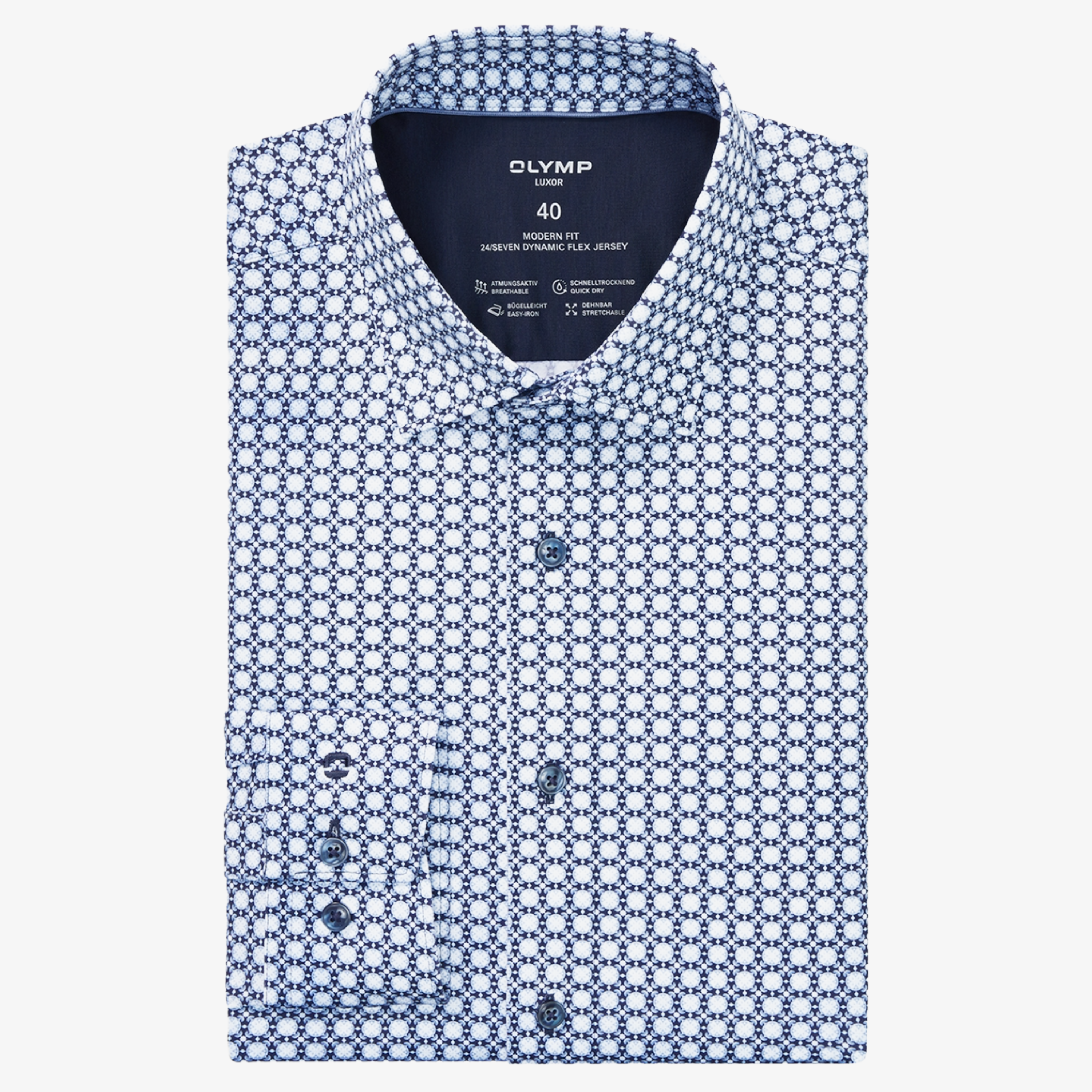 Olymp 24/7 Luxor Modern Fit Print Shirt - Navy