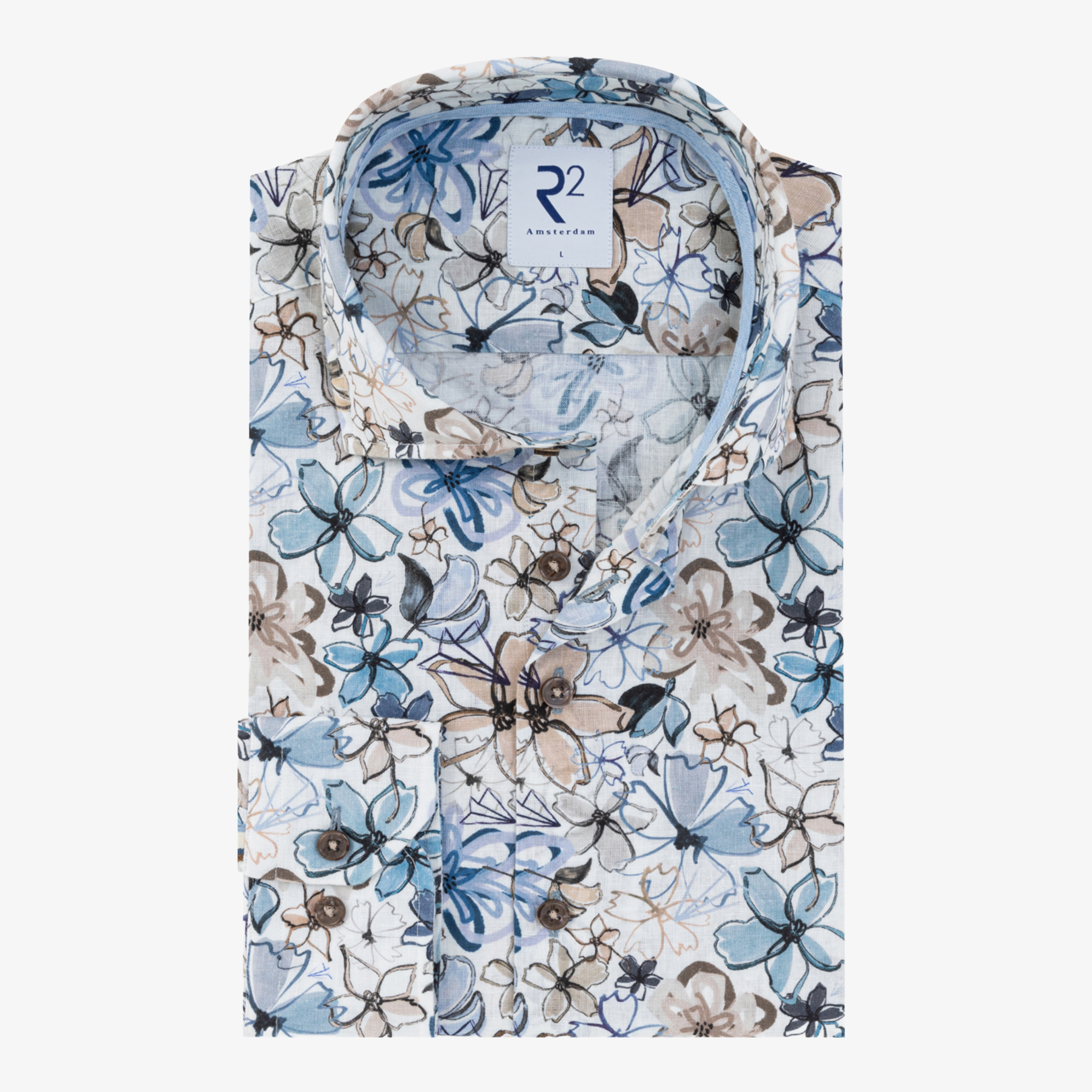 R2 Amsterdam Linen Blend Floral Print Shirt - Beige