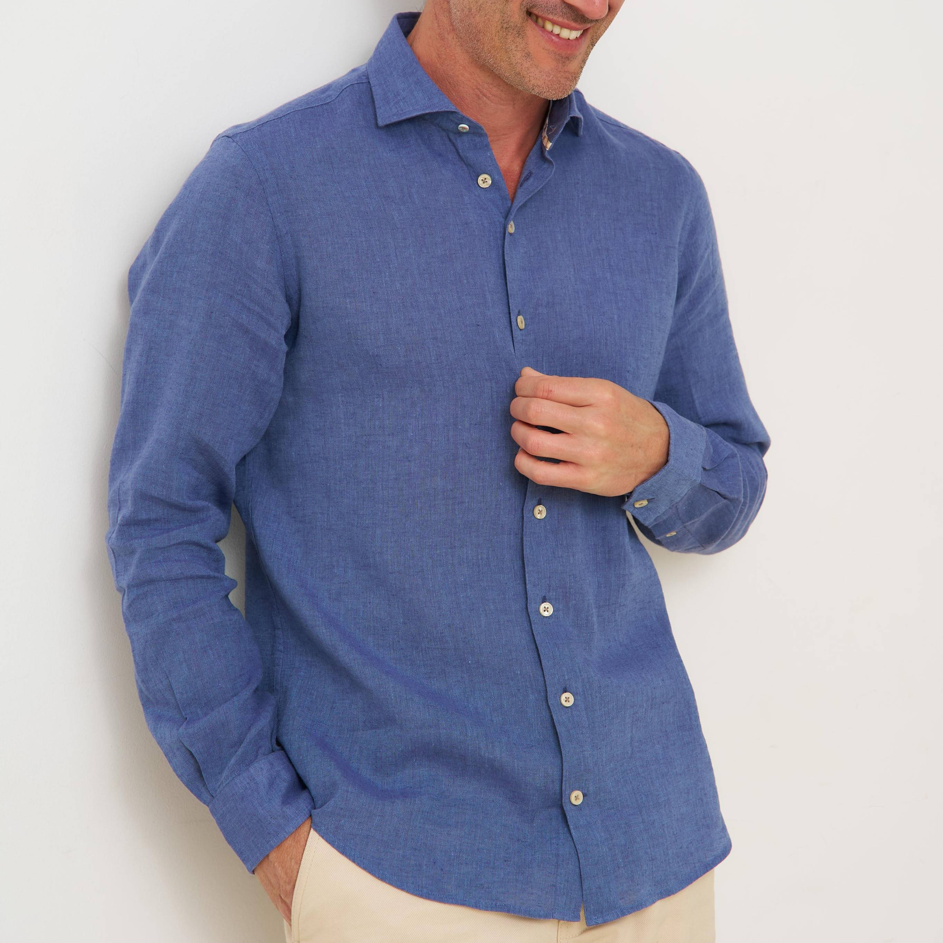 R2 Amsterdam Linen Blend Shirt - Denim Blue