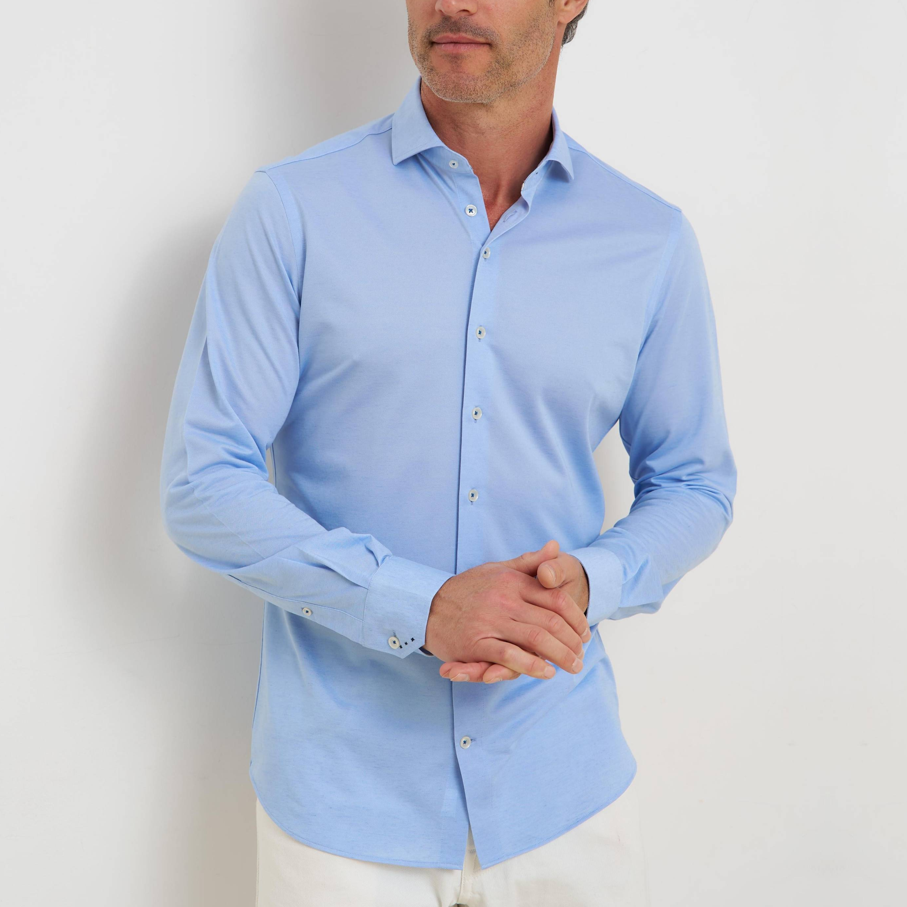 R2 Amsterdam Linen Blend Knitted Shirt - Light Blue