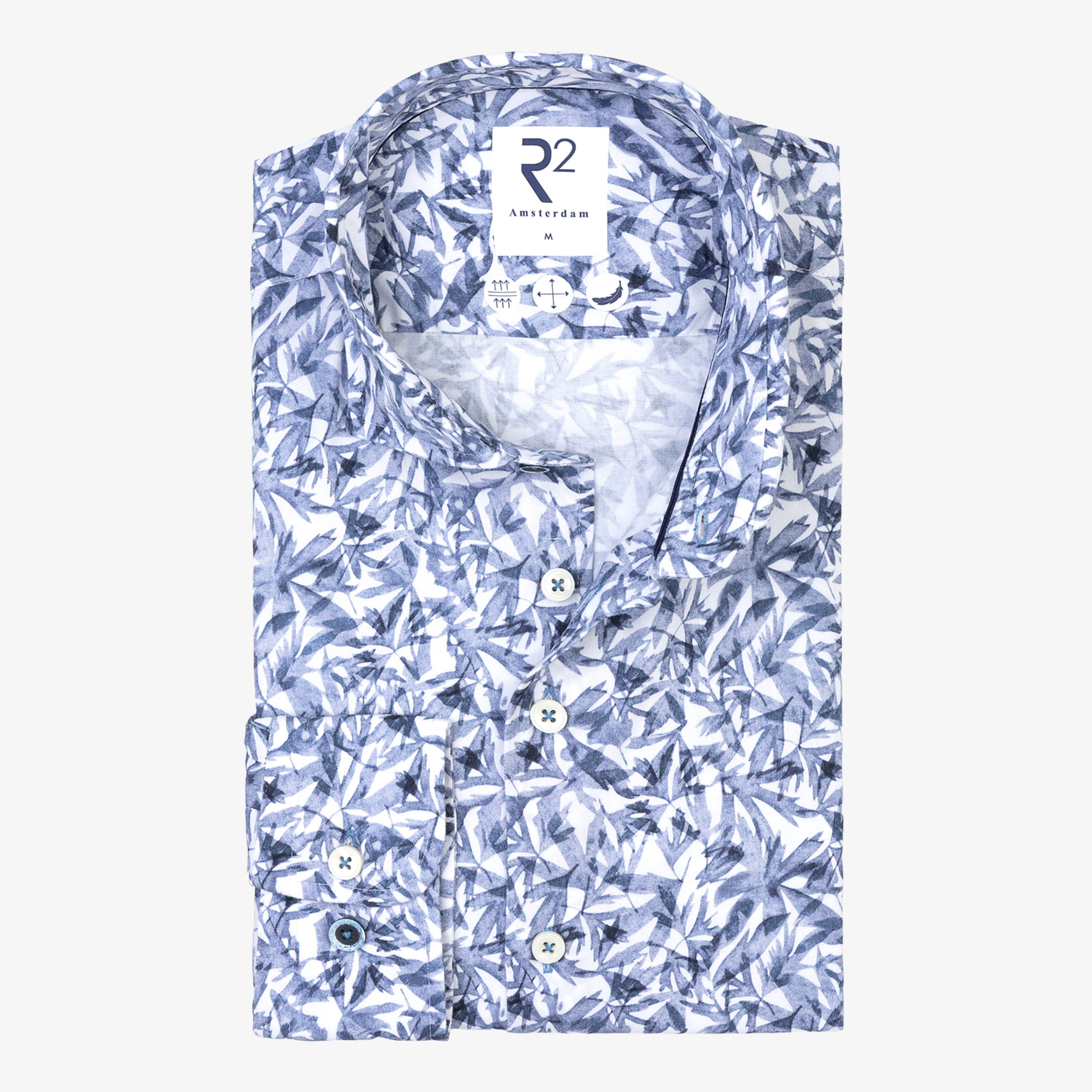 R2 Amsterdam Tencel Stretch Printed Shirt - Blue