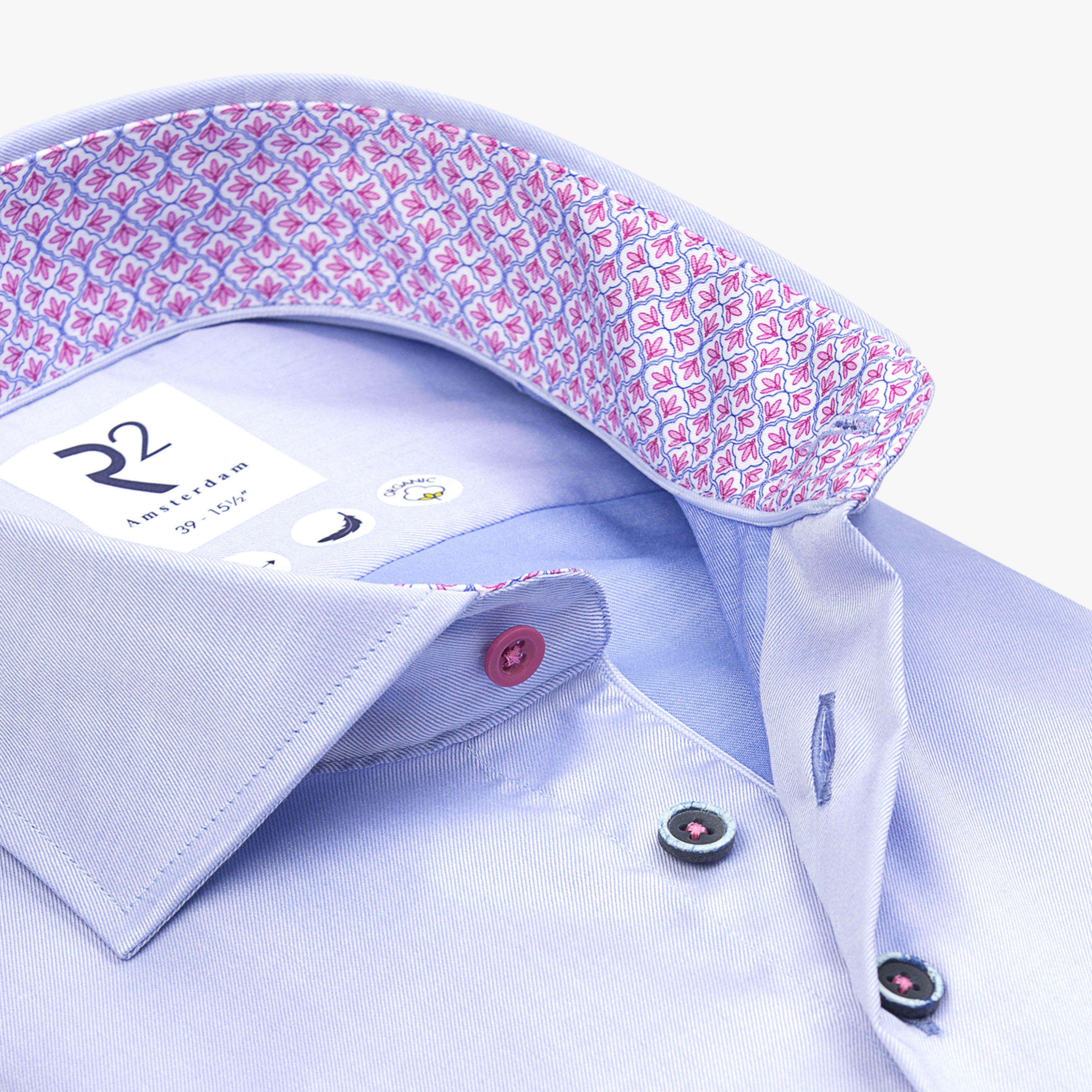R2 Amsterdam Shirt With Contrast Buttons - Light Blue
