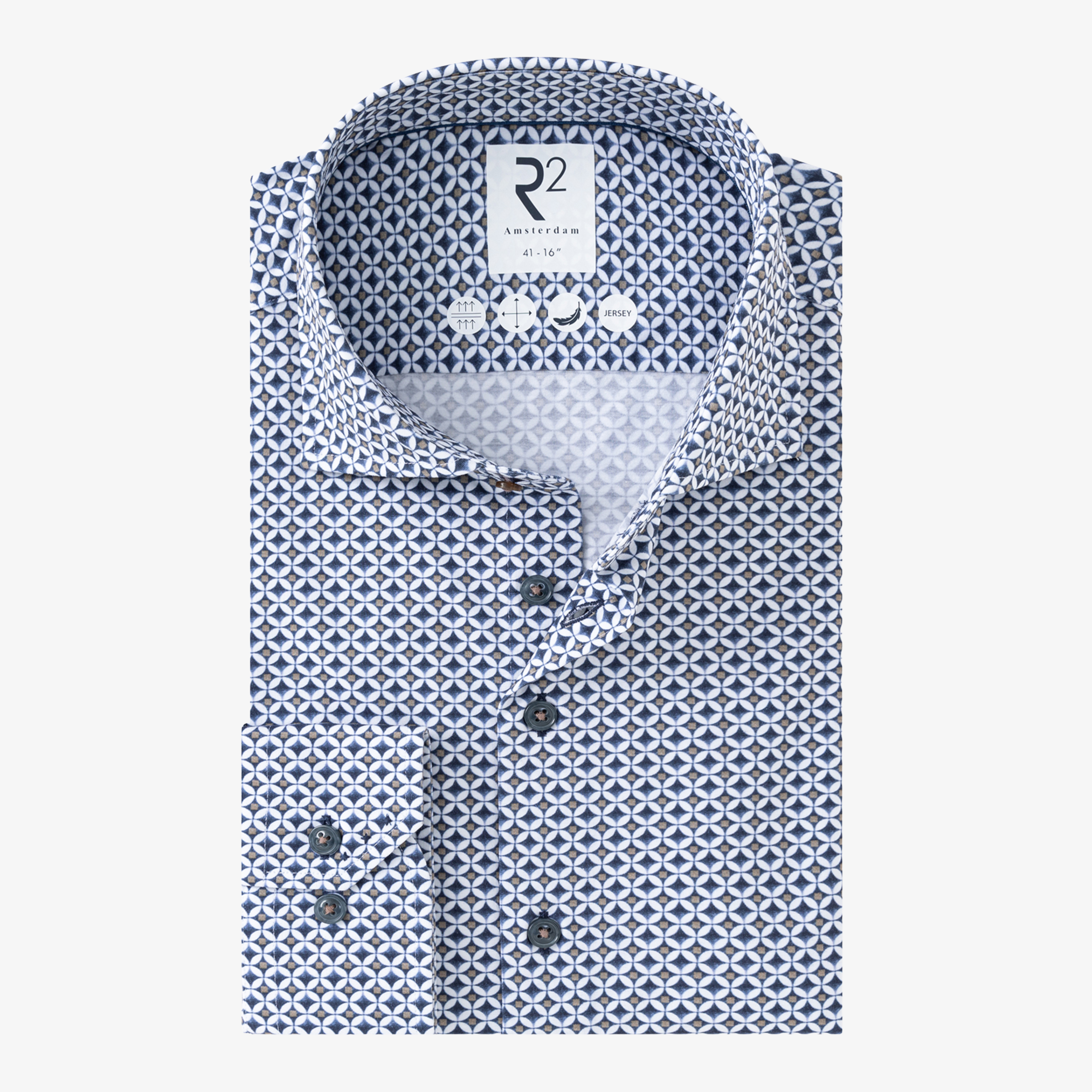 R2 Amsterdam Printed Jersey Shirt - Navy