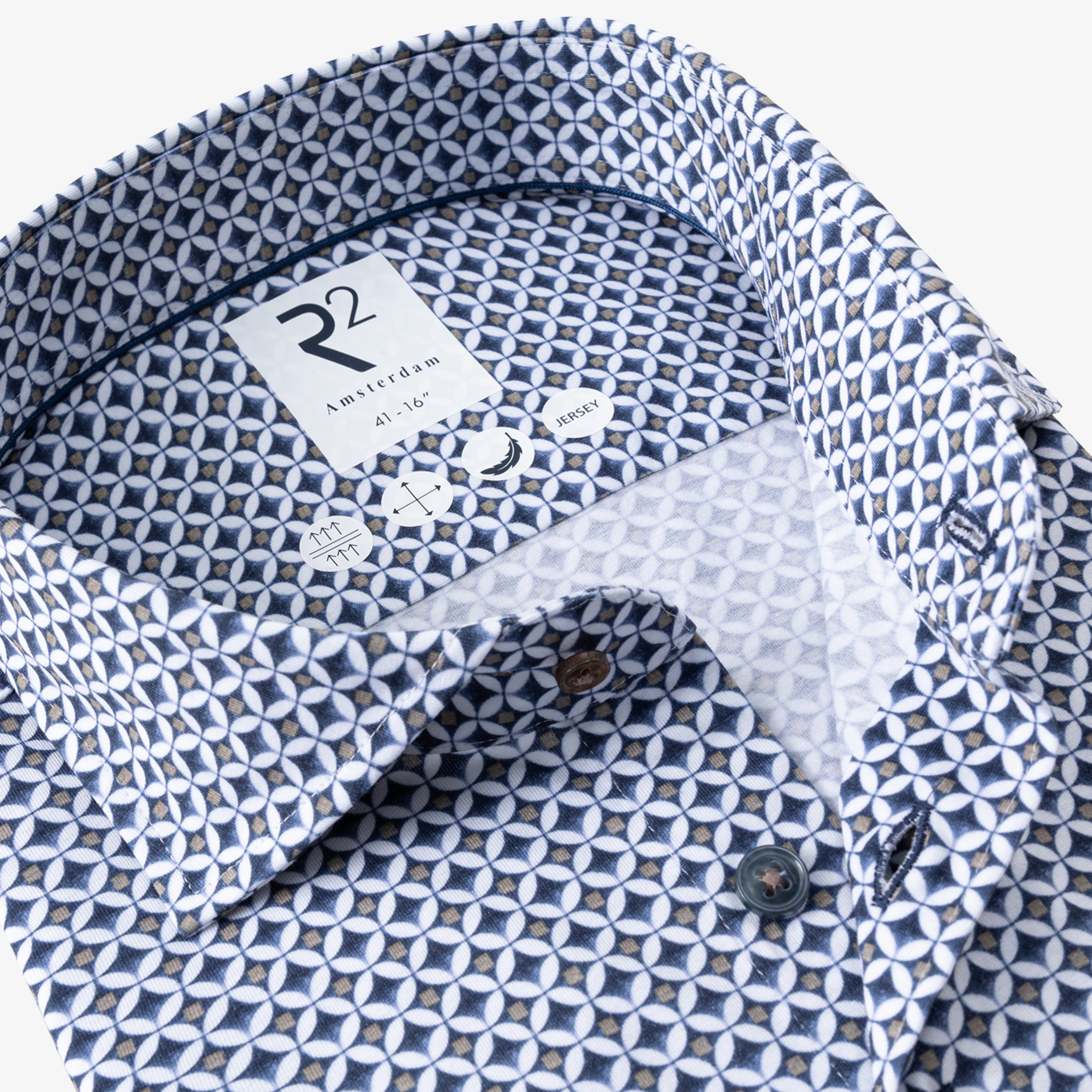 R2 Amsterdam Printed Jersey Shirt - Navy