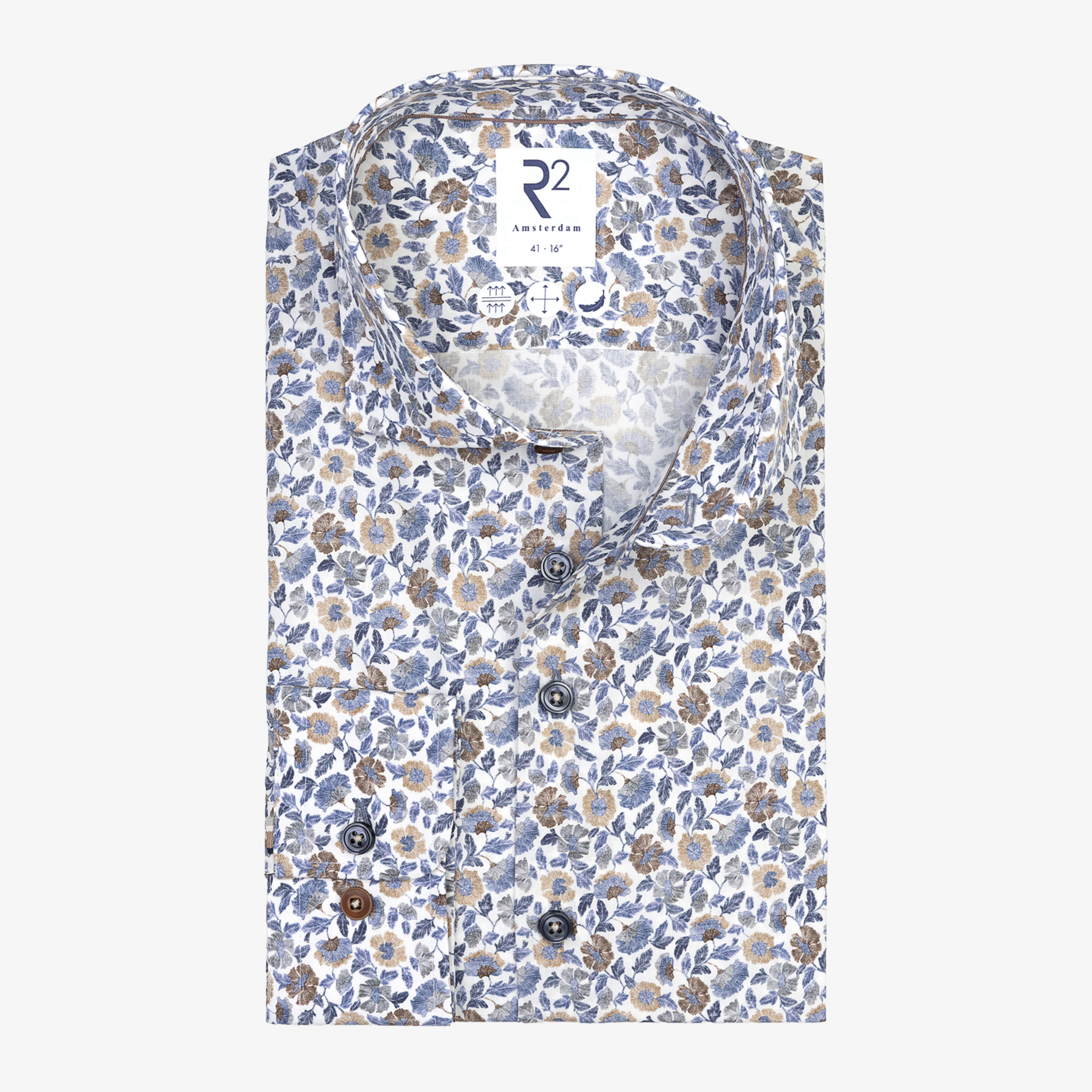 R2 Amsterdam Floral Print Cotton Shirt - Blue