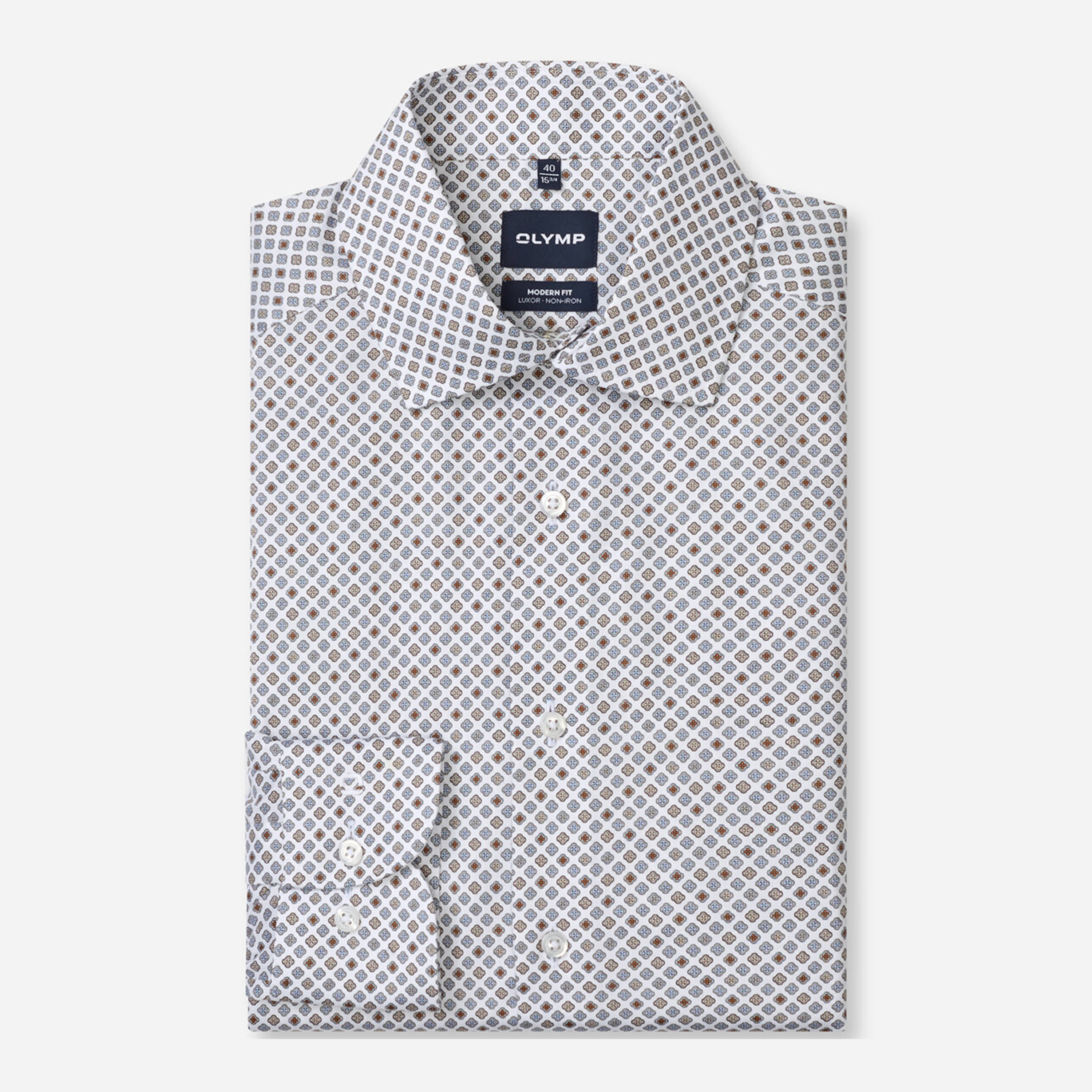 Olymp Luxor Modern Fit Printed Shirt - Silver Grey
