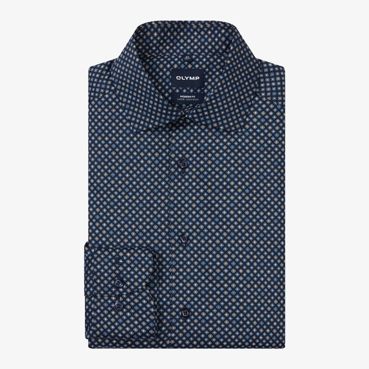Olymp Luxor Modern Fit Printed Shirt - Navy