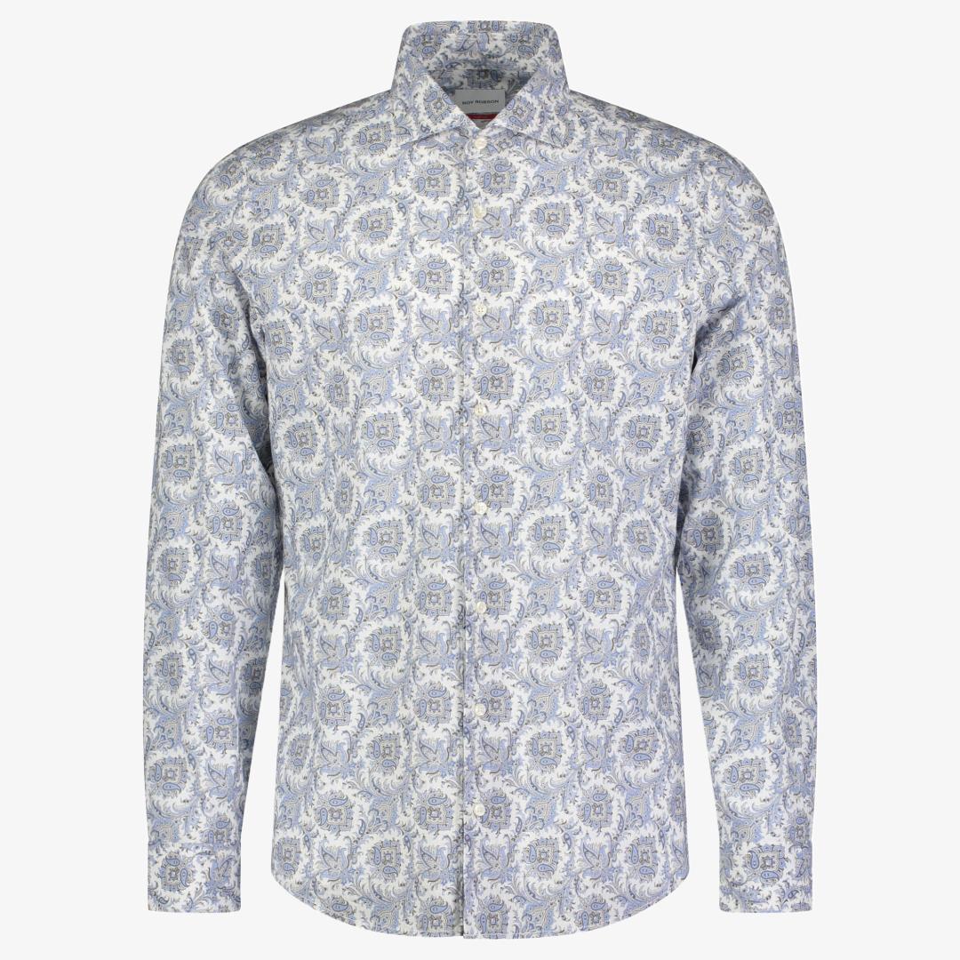 Roy Robson Slim Fit Cotton Printed Shirt - Light Blue