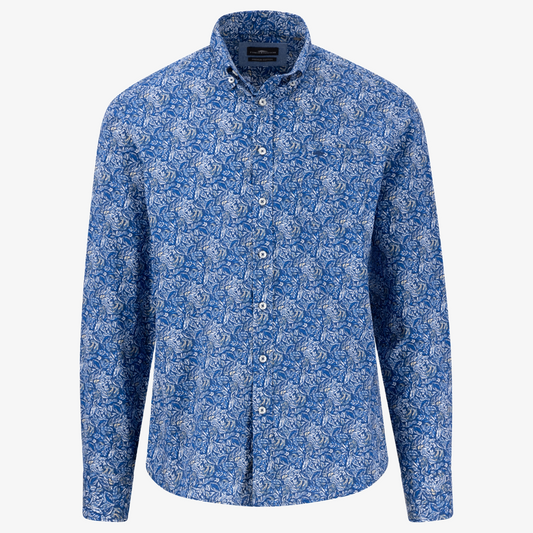 Fynch-Hatton Cotton Floral Print Shirt - Navy