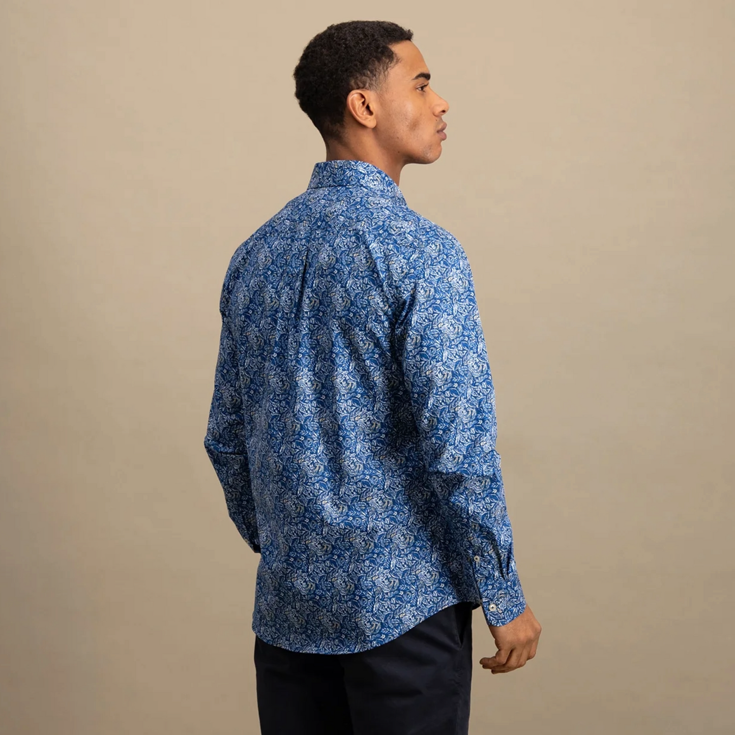 Fynch-Hatton Cotton Floral Print Shirt - Navy