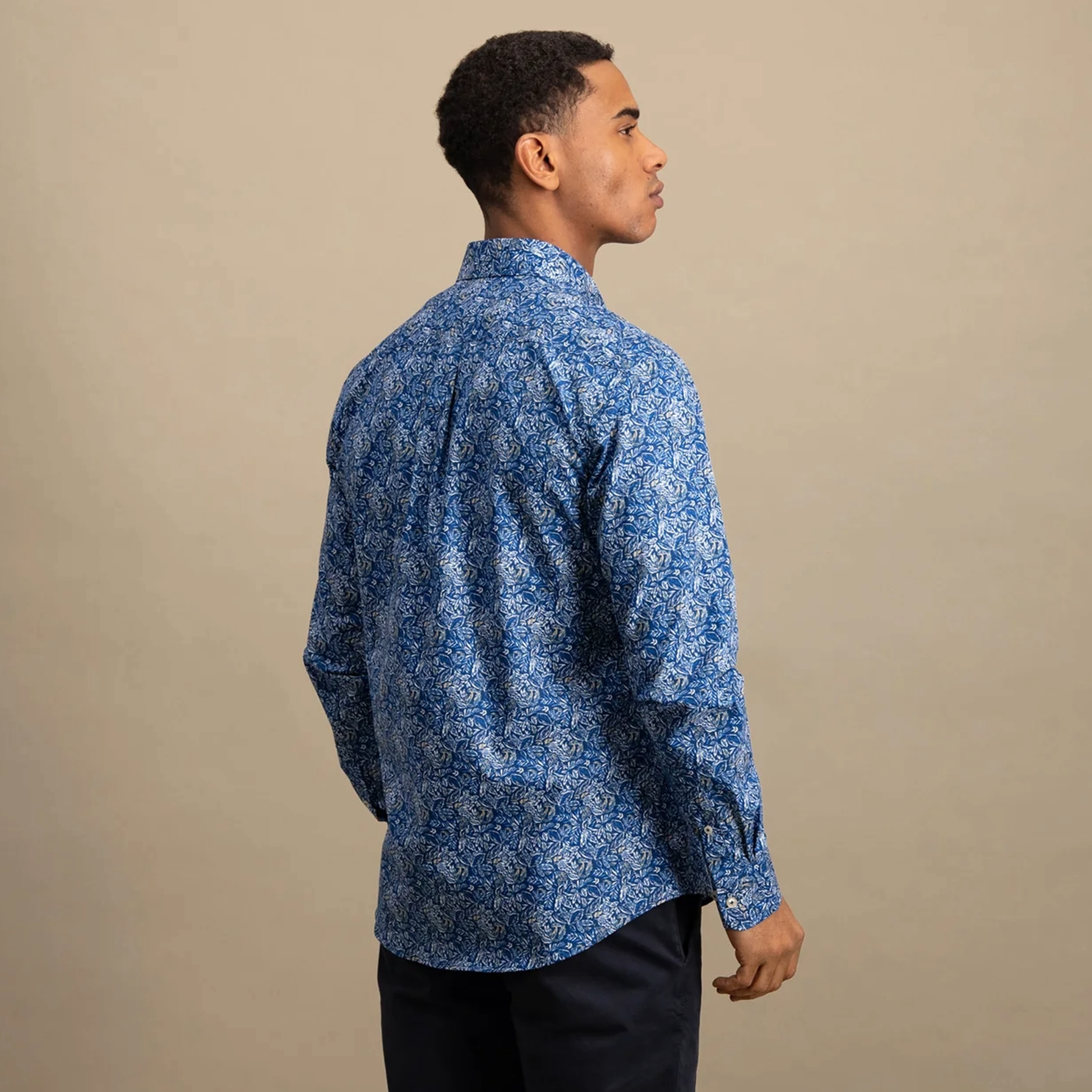Fynch-Hatton Cotton Floral Print Shirt - Navy
