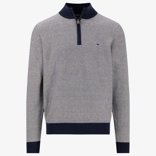 Fynch-Hatton Fine Stripes Half Zip Jumper - Navy