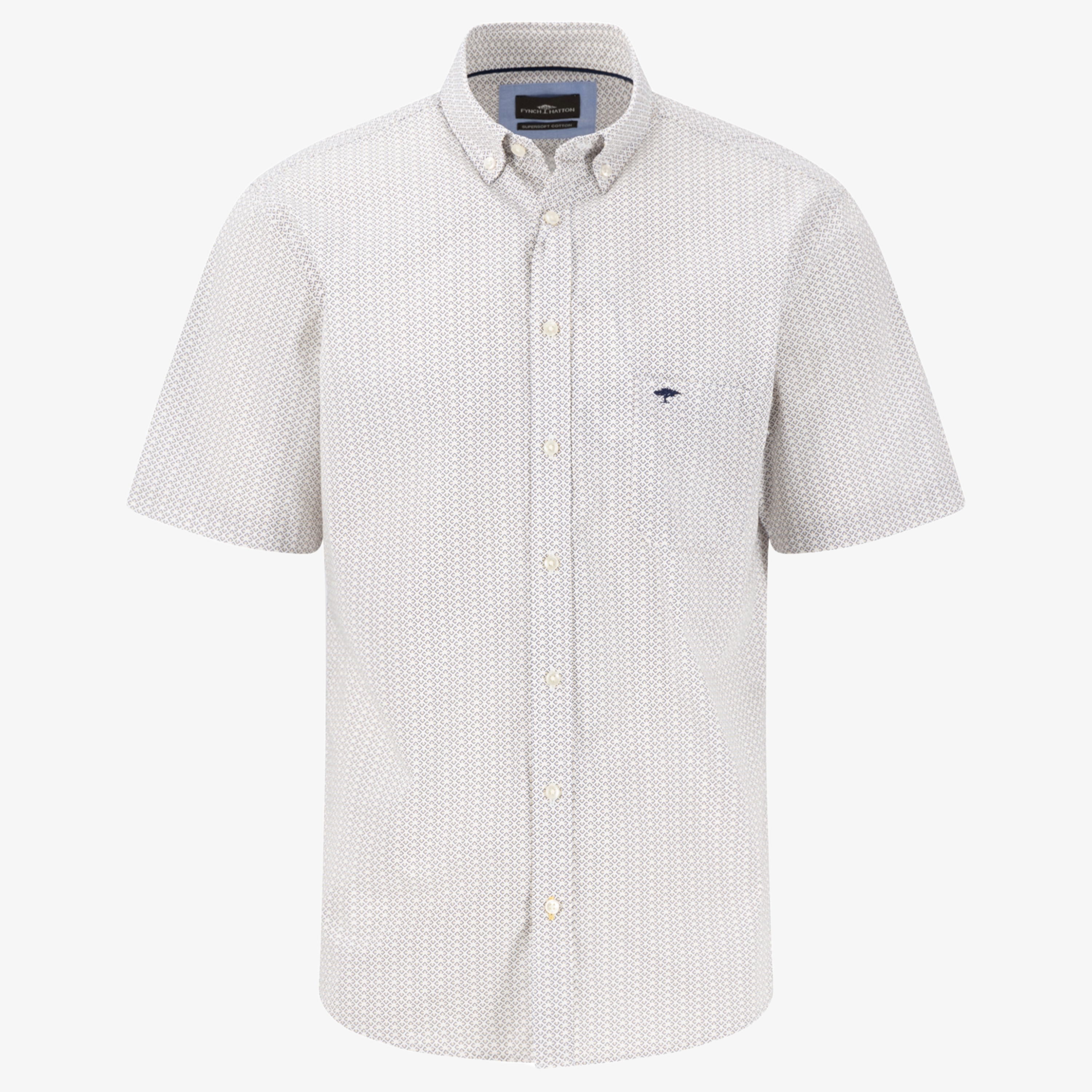 Fynch-Hatton Cotton Poplin Short Sleeve Patterned Shirt - Vivid Yellow