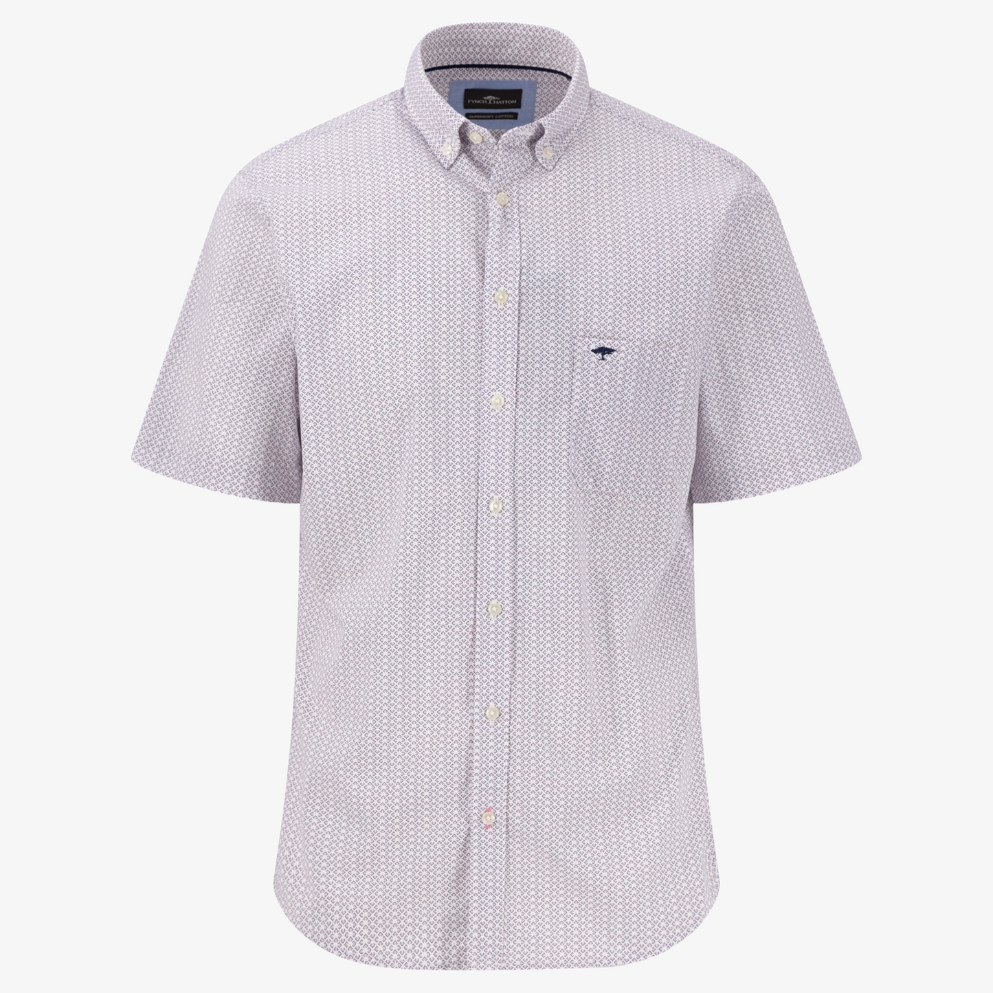 Fynch-Hatton Cotton Poplin Short Sleeve Patterned Shirt - Peony