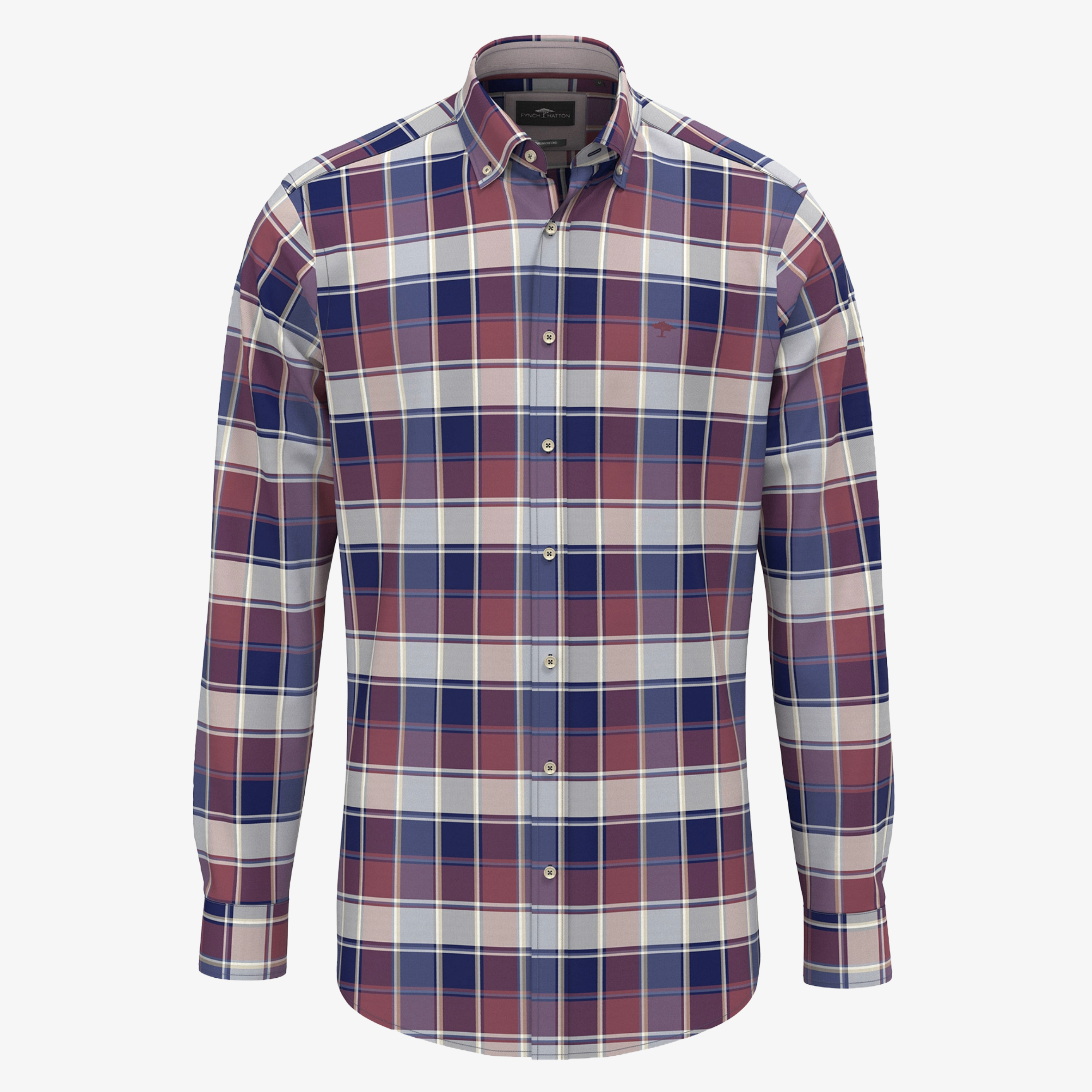 Fynch-Hatton Washed Oxford Check Shirt - Berry