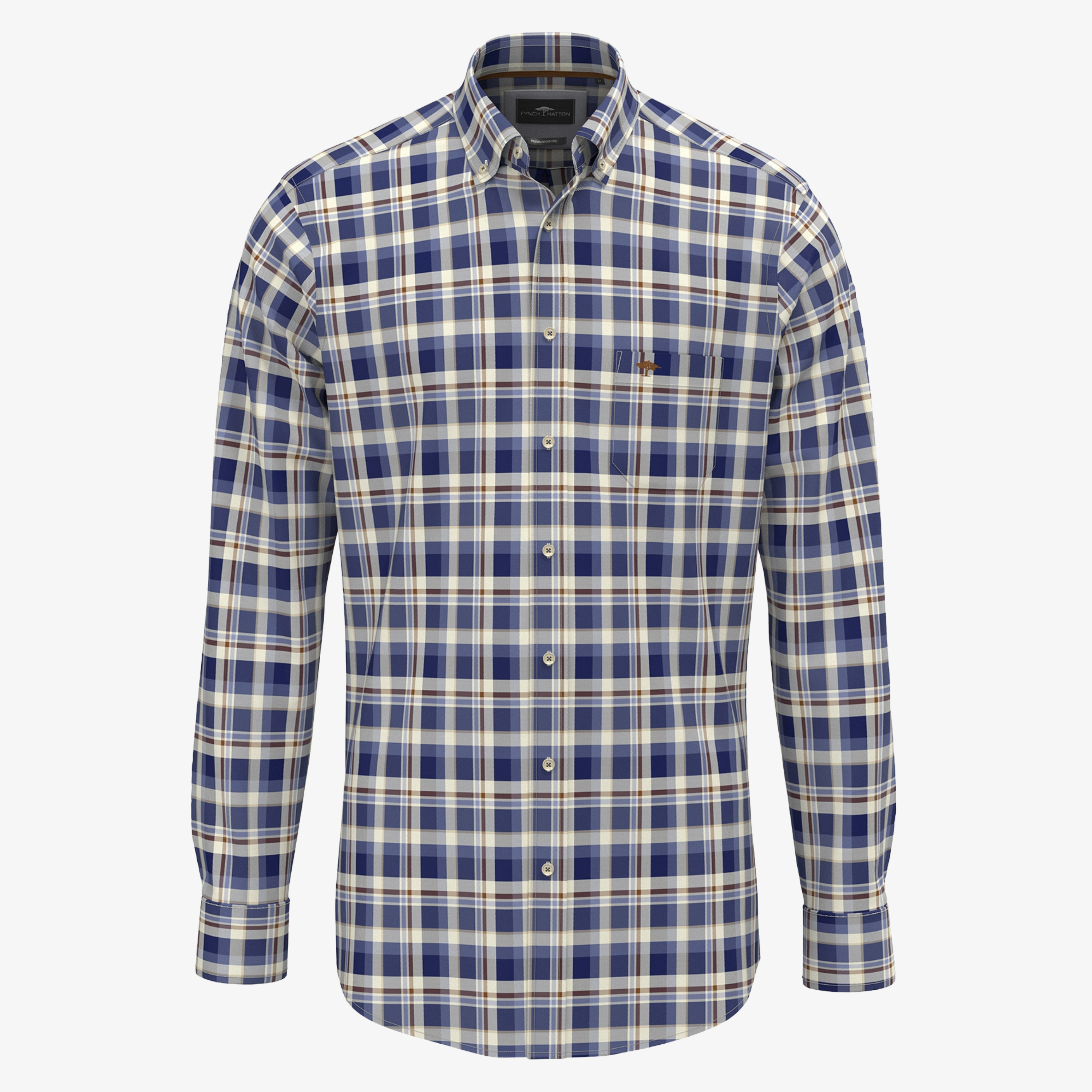 Fynch-Hatton Washed Oxford Check Shirt - Misty Blue