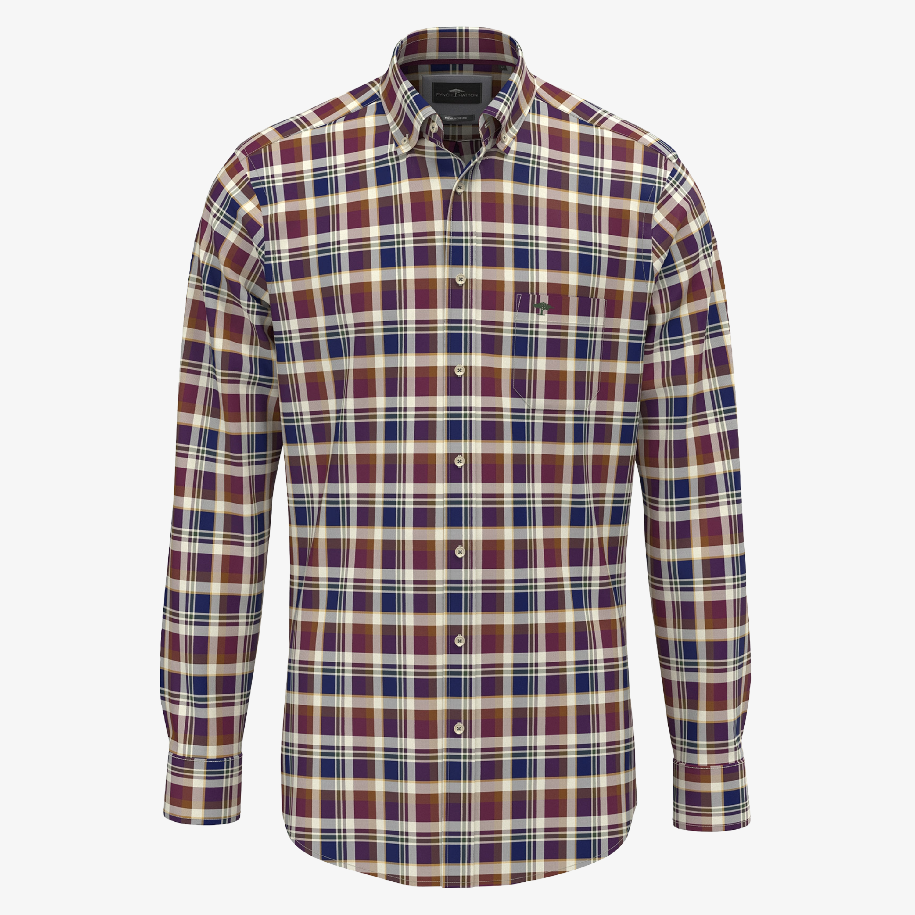 Fynch-Hatton Washed Oxford Check Shirt - Deep Merlot